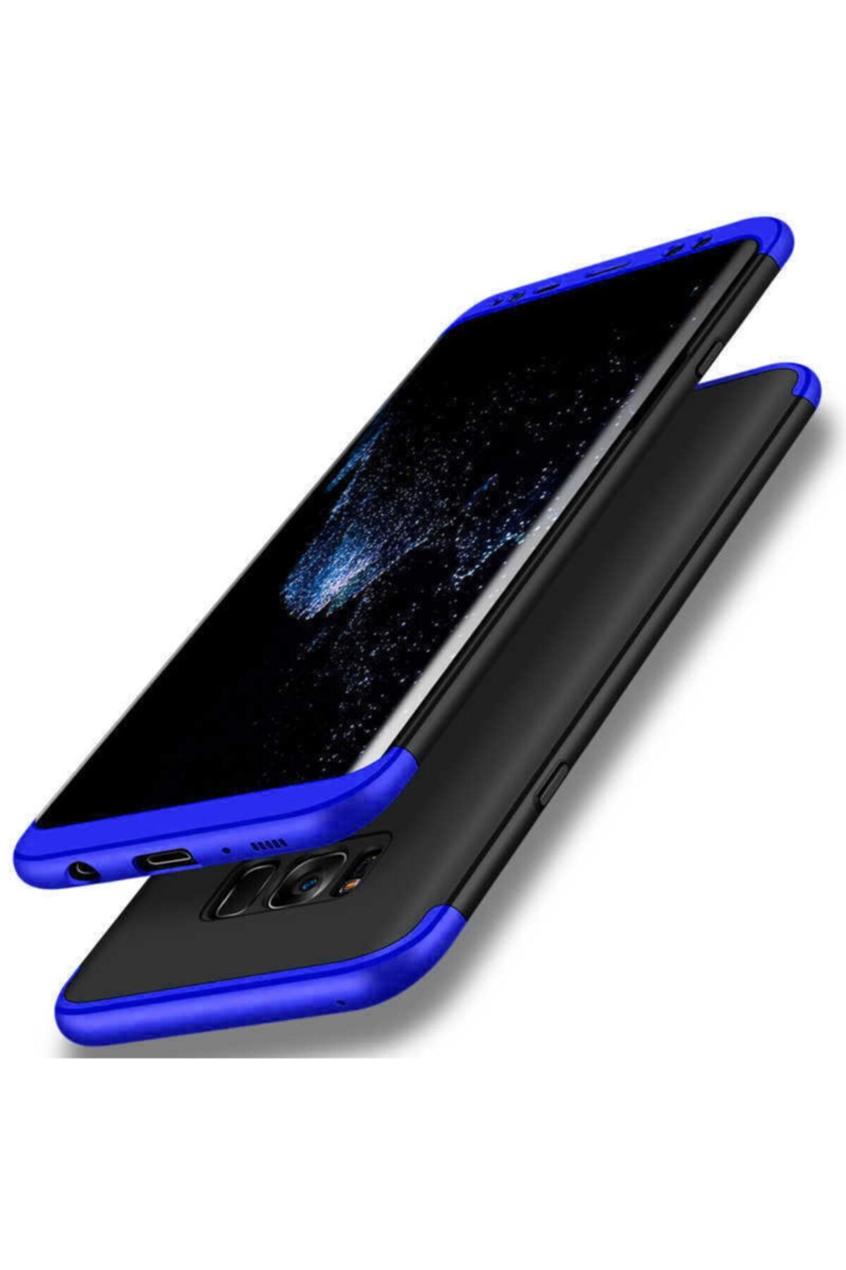 Nezih Case Samsung Galaxy S8 Uyumlu Tam Koruma Sert Silikon Kılıf (ULTRA İNCE) Siyah/mavi