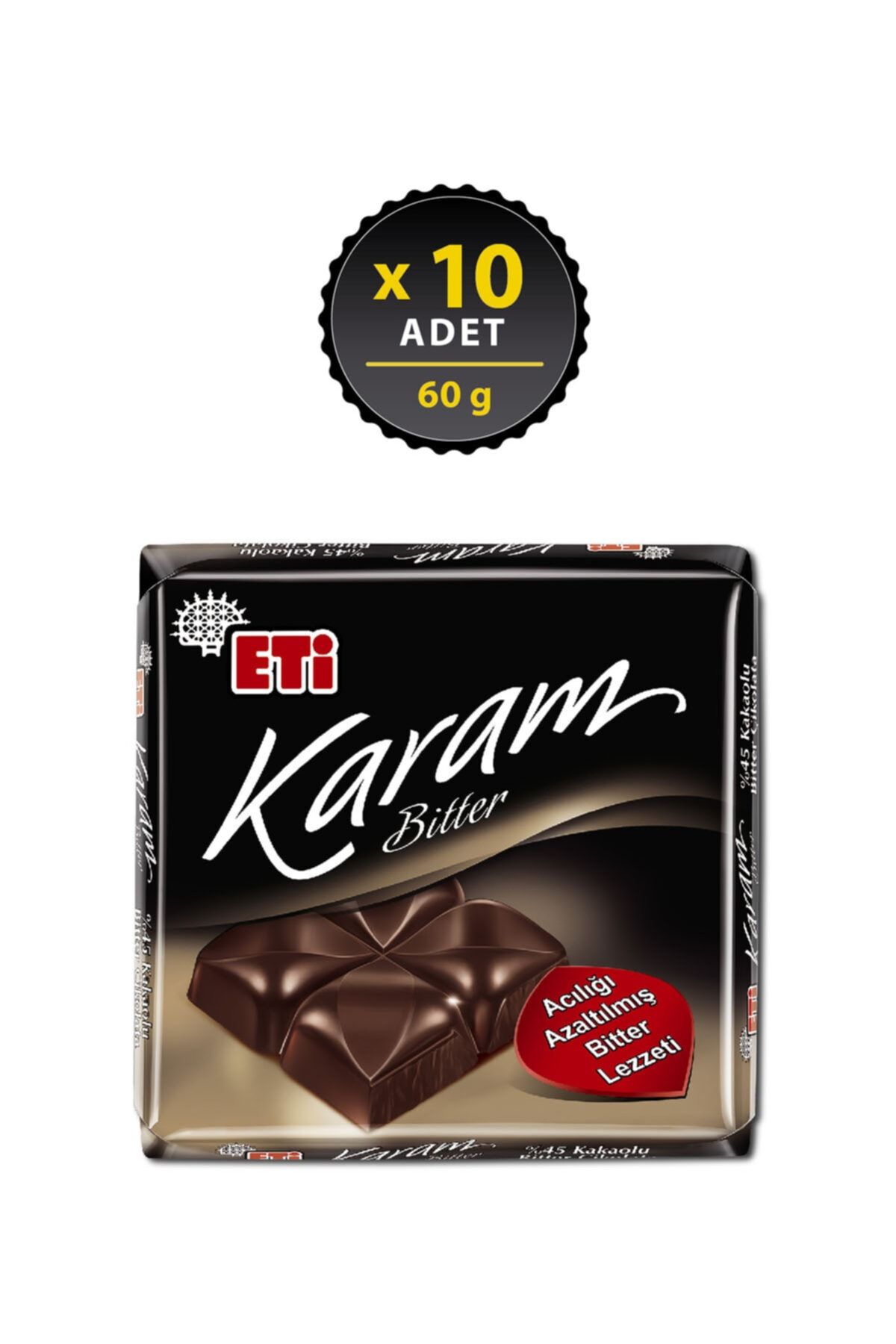 Eti Karam %45 Kakaolu Bitter Çikolata 60 g x 10 Adet