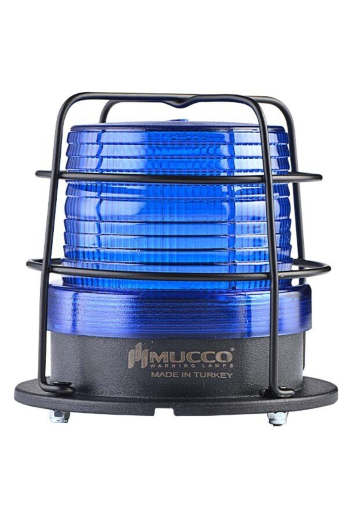 MUCCO 90 Çap 5 Işık Modu 10 Melodili Power Ledli Buzzerlı 12-24v Ac/dc Kafesli Mavi Tepe Lambası