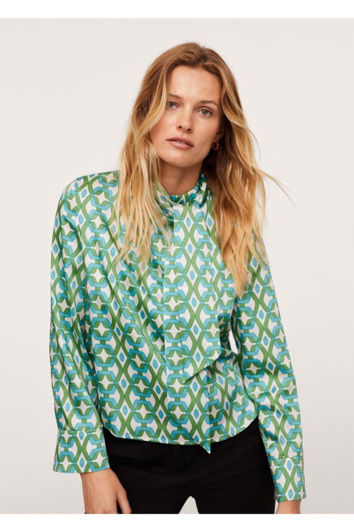 MANGO Kadın Yeşil Geometrik Baskılı Bluz