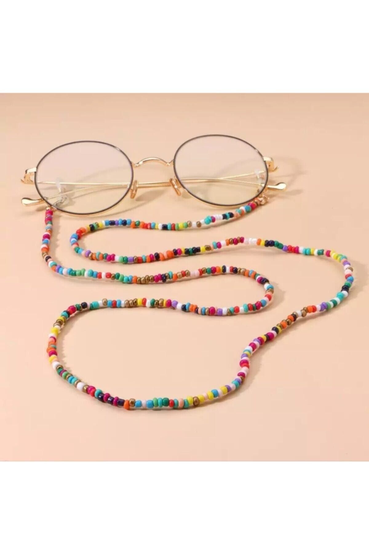 platin hediyelik Kadın Boncuklu Güneş Gözlüğü Zinciri Gözlük Ipi Askısı Aksesuarı
