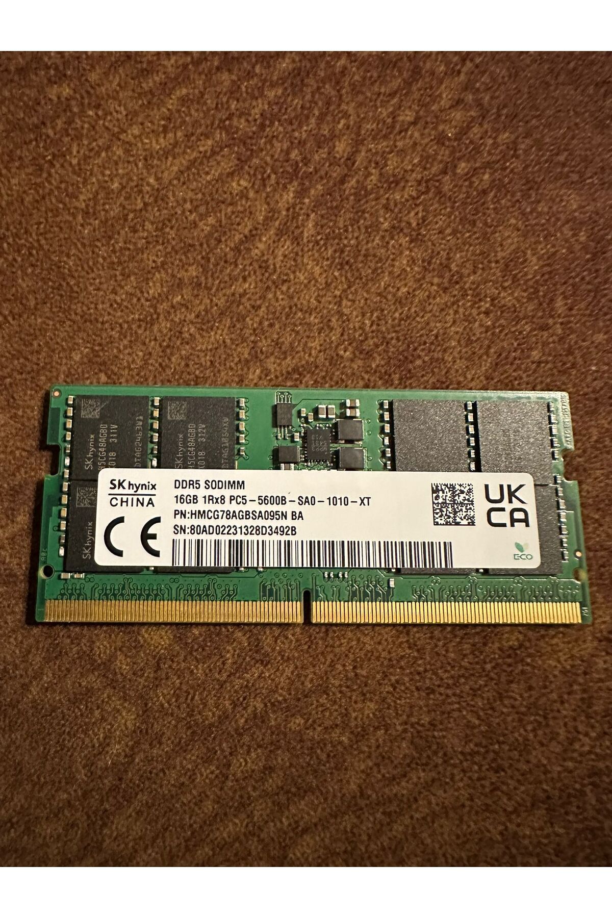 Hynix Sk-Hynix HMCG78AGBSA095N 16GB Ddr5 5600MT CL46 262 Pin Sodımm, 1.1V Notebook Ram Bellek