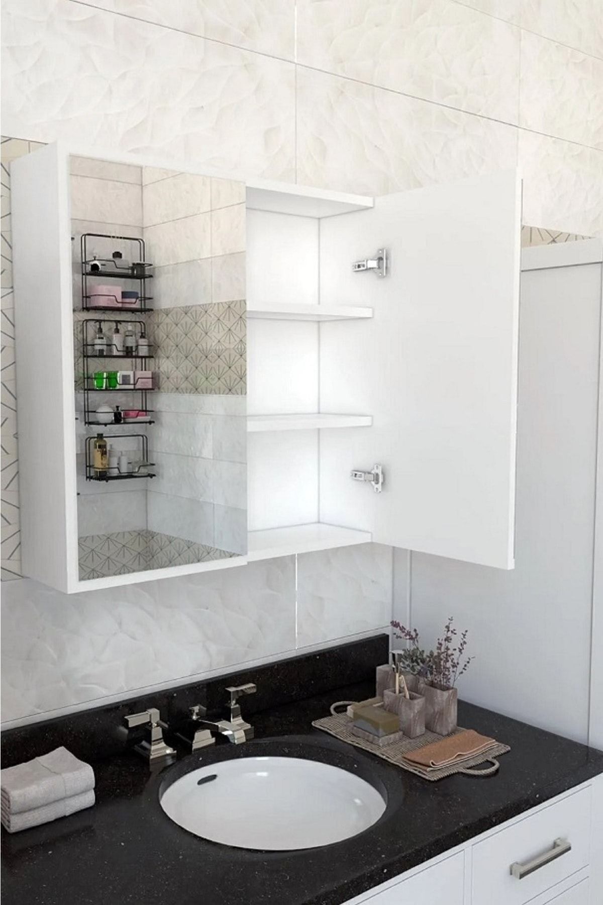 AZZURİ Azzuri Furniture Lavabo Üstü Aynalı 2 Kapaklı Banyo Dolabı