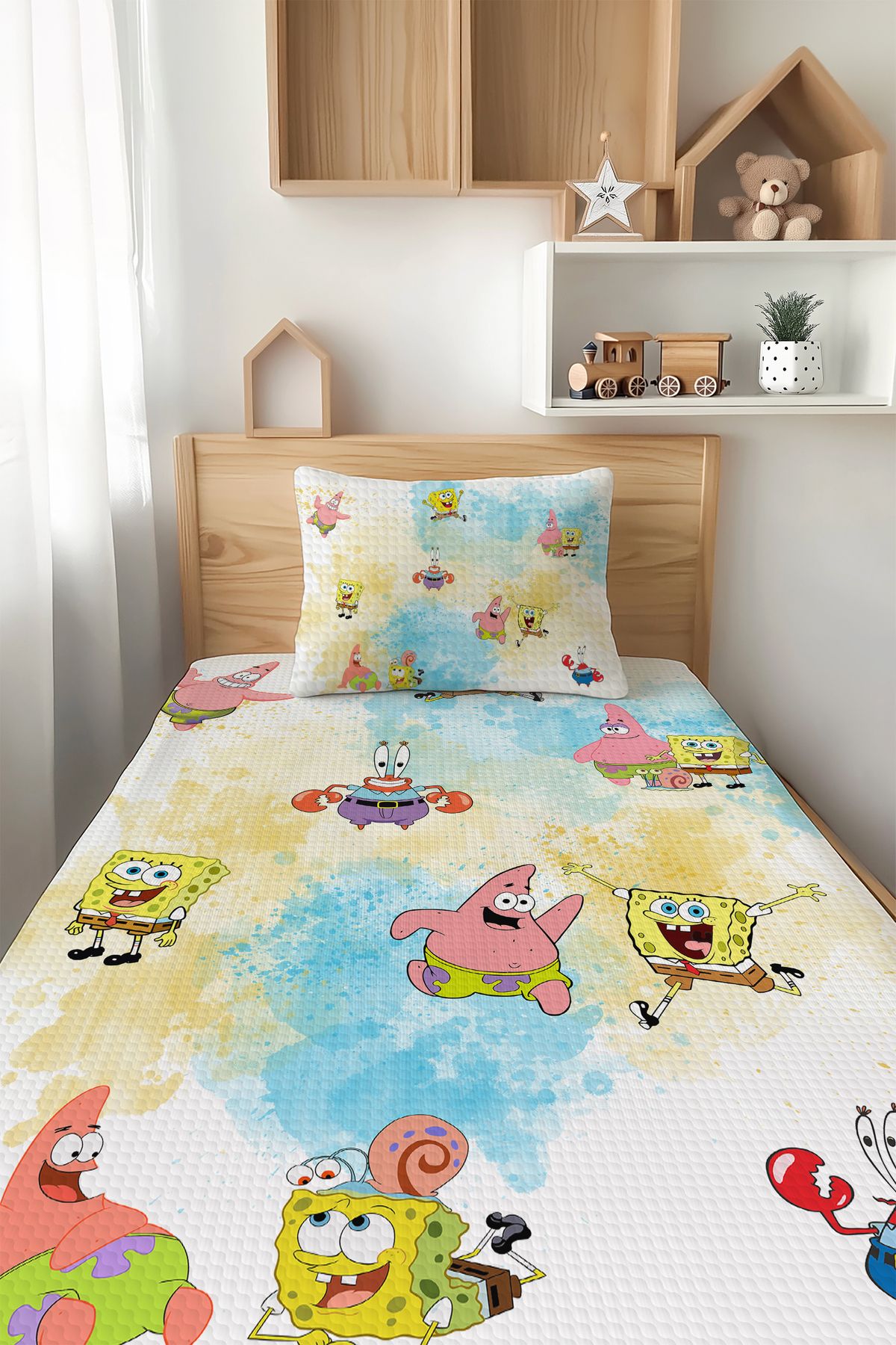 Talia Home SüngerBob SpongeBob Patrick Desenli Tek Kişilik Çocuk PİKE Takımı