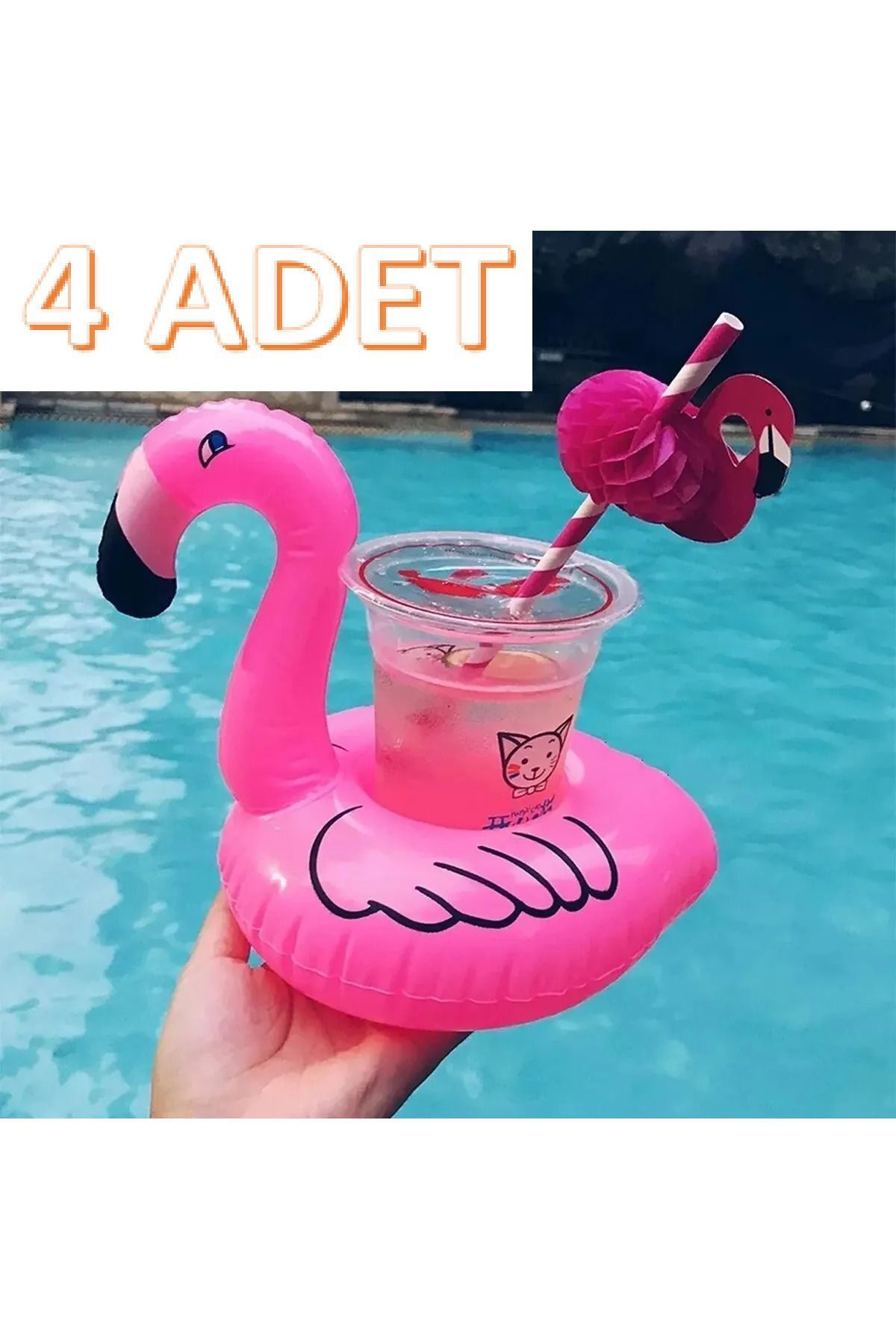 LRS STORE 4 Adet Flamingo Bardak Simidi Şişme Bardak Tutucu Havuz Deniz Keyfi Bardaklık Simit