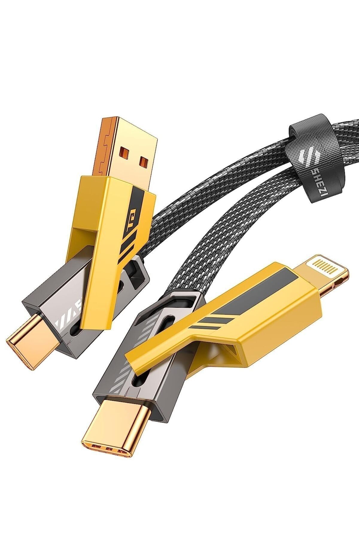 USIDE 4'in1 Örgülü 1.5 Mt Usb-c Ve Lightning 5a 100w Hızlı Çoklu Şarj Ve Data Kablosu Çoklu Kombinasyon