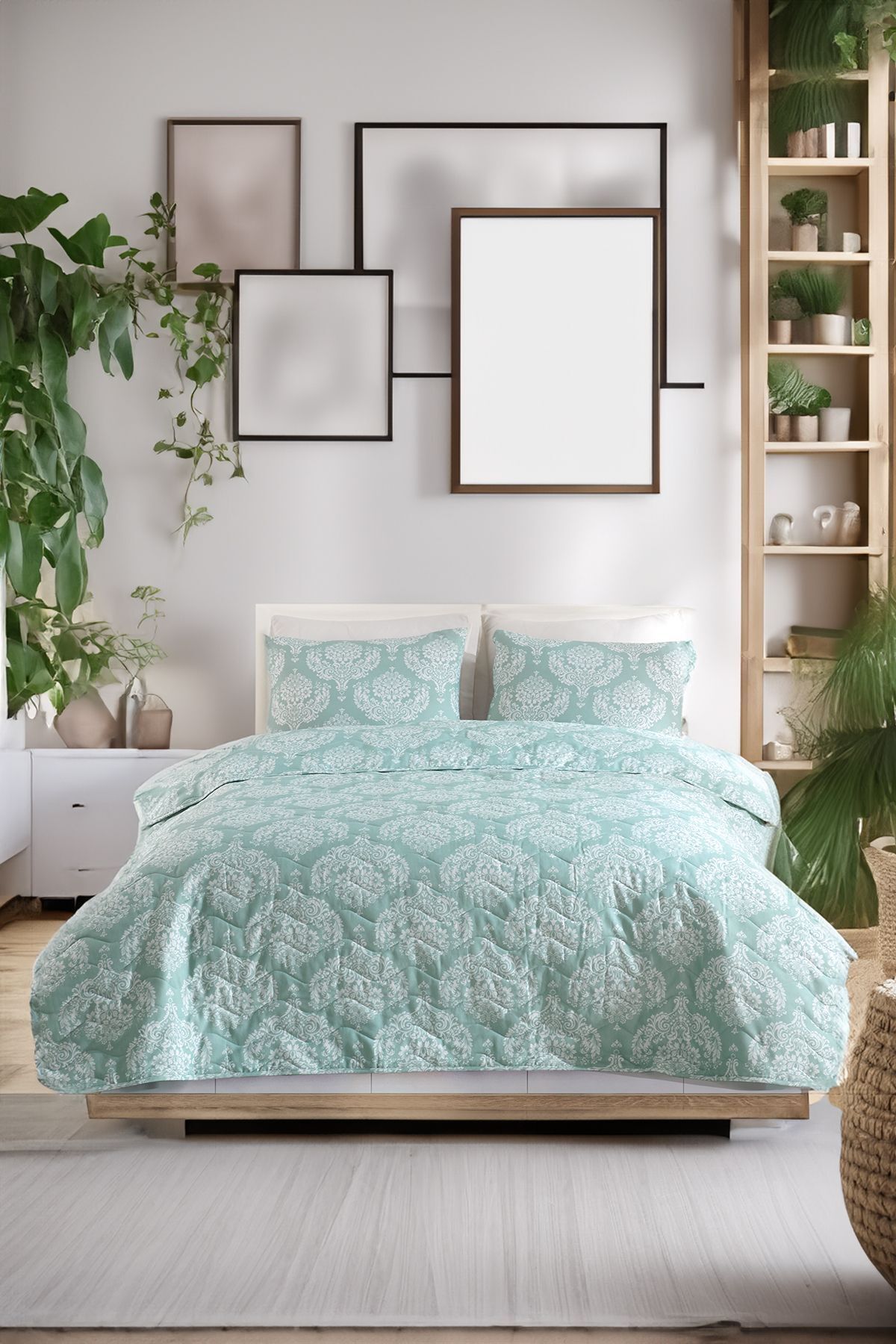 Eponj Home Kapitone Yatak Örtüsü Seti Çift Kişilik Post SuYeşili