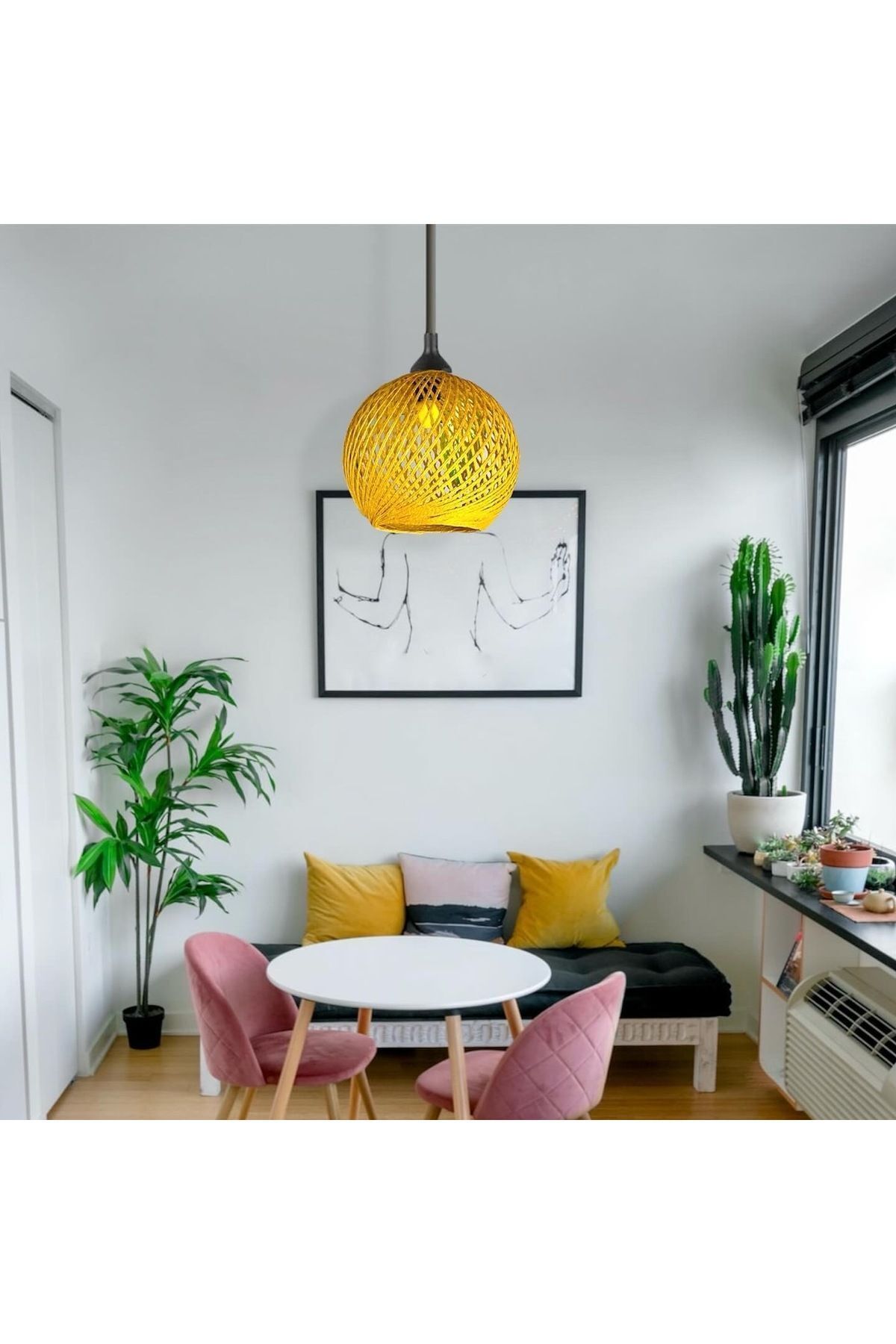 AFRALYAHOME jüt Ip Avize, küre sarkıt, top avize, sarkıt, jüt top küre lambader başlığı, duy dahil