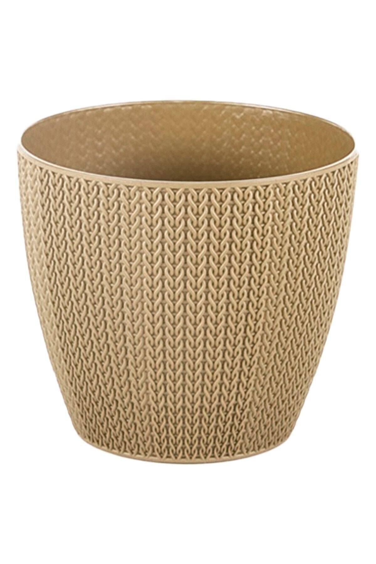 ToXA Sümela Örgü Saksı No2 1,4 Litre Mocha Kahve 14cm Plastik Kendinden Tabaklı Bitki Çiçek Saksısı
