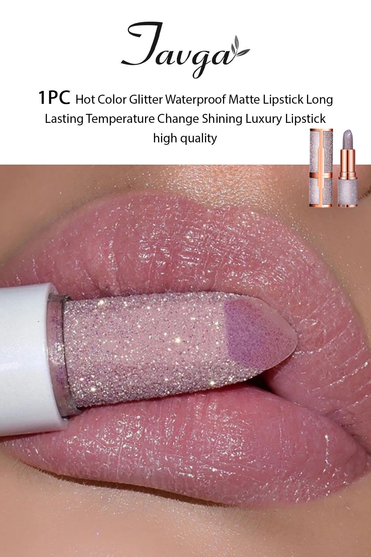TAVGA Natural Mor Renk Kalıcı Parlak Simli Ruj Glitter Waterproof Matte Luxury Lipstick