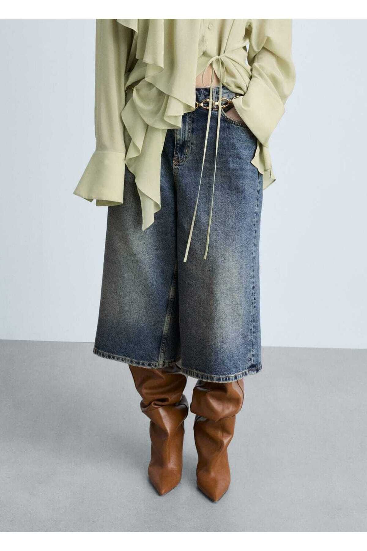 MANGO Wideleg denim bermuda şort