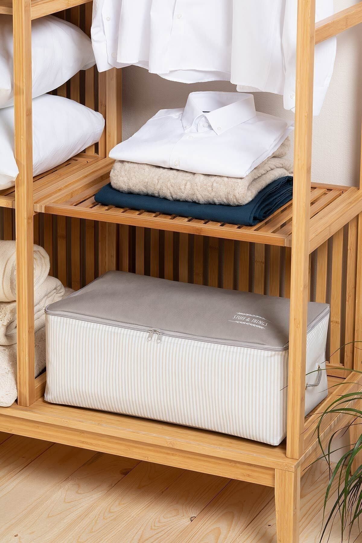 Ocean Home Textile Orta Boy Gri Çizgili Baza Altı Kazak Pike Battaniye Hurcu 52x28x21