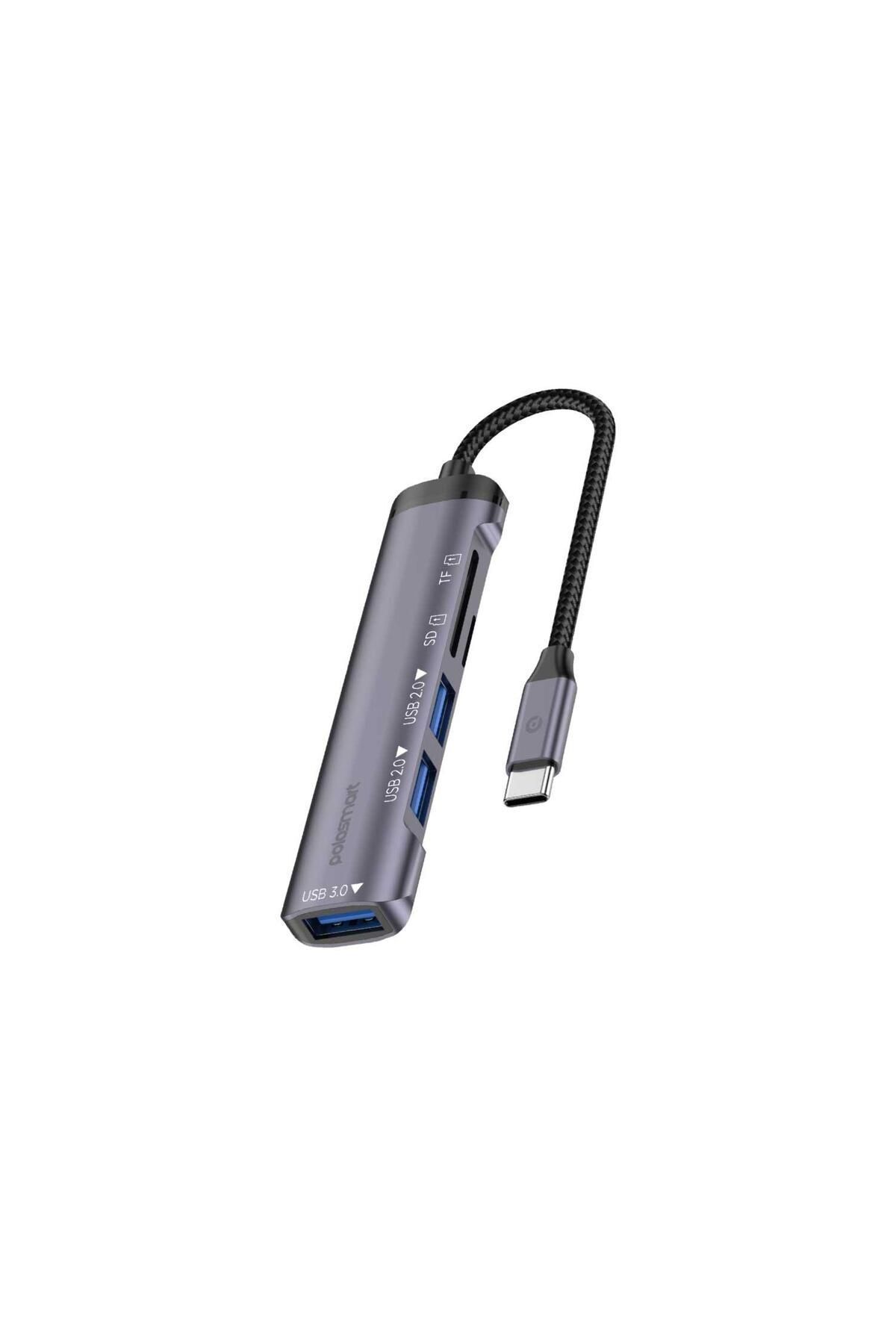 Polosmart PGS407 Type-C Uyumlu 5 Çıkışlı Dönüştürücü Çoklayıcı USB 3.0 Hub Gri