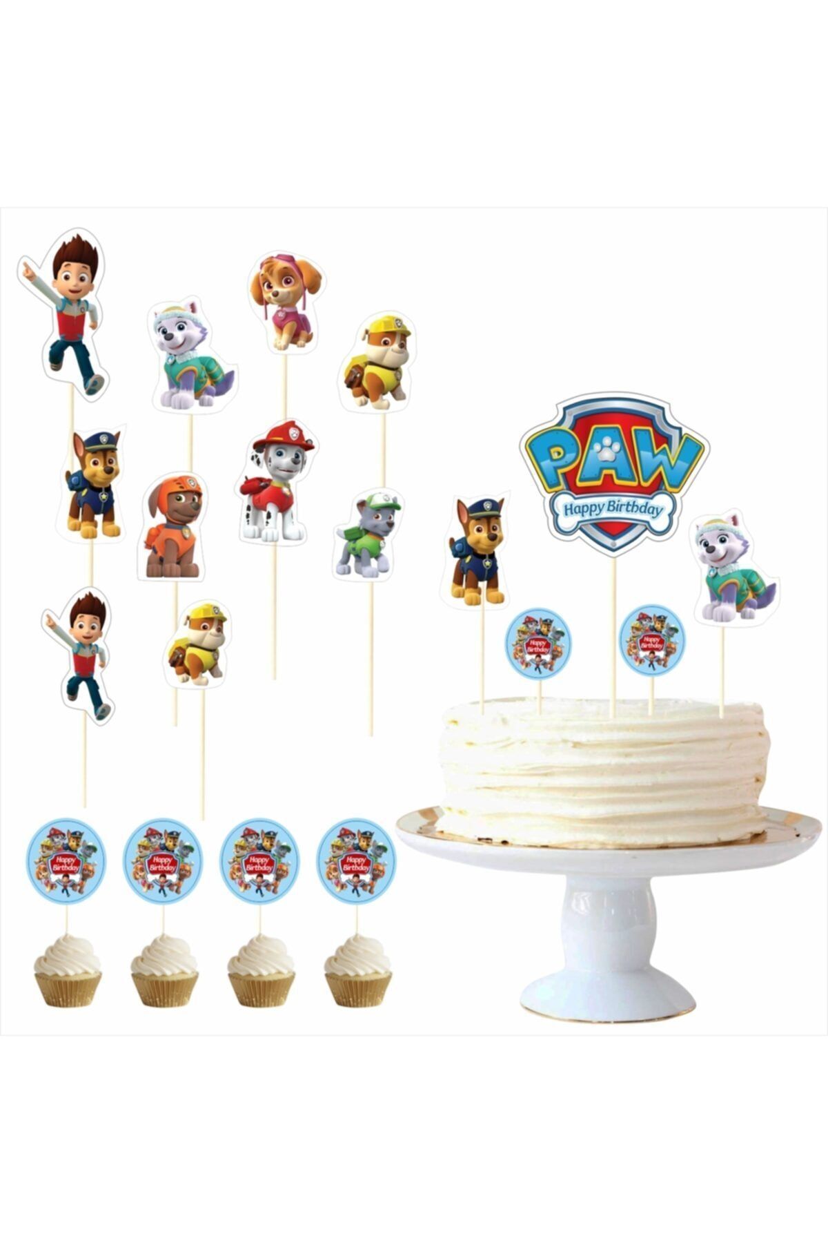 SİYAH PARTİ EVİ Paw Patrol Doğum Günü Pasta Süsü Kürdan Takımı