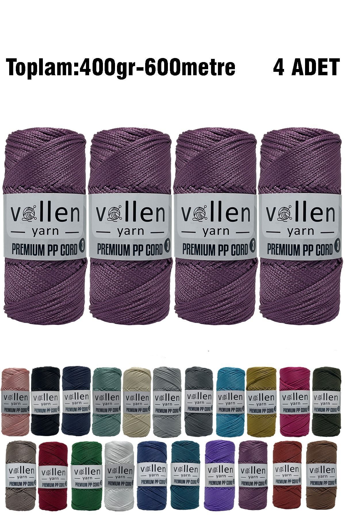 vollen yarn 600m Polyester Makrome Ipi, Supla Ipi, Çanta Ipi, Bileklik Ipi,makrame,mor 1.5mm-400gr