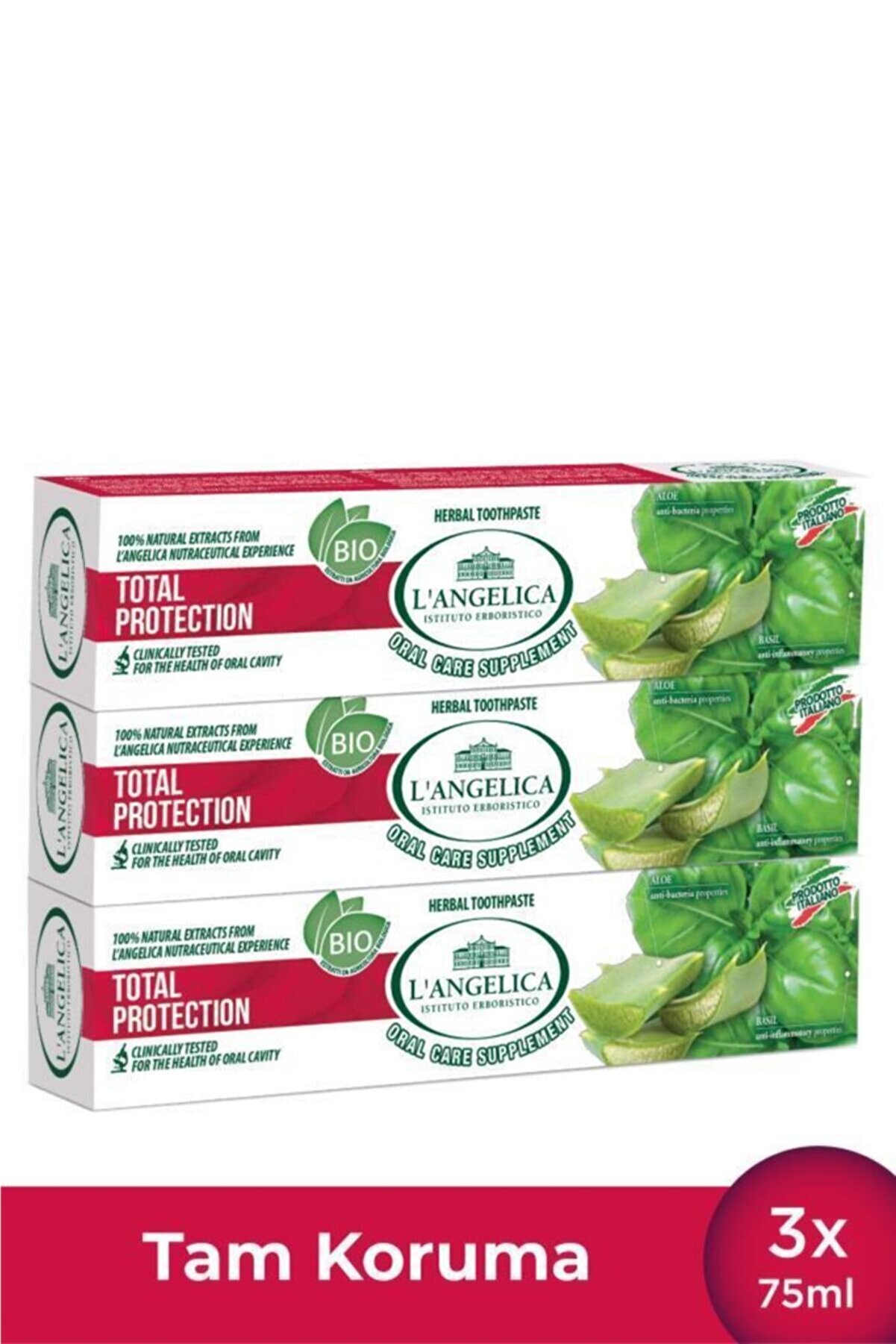 Langelica Aloe Vera Diş Macunu Tam Koruma - Herbal Toothpaste Total Protection 75ml x 3 8017331048923