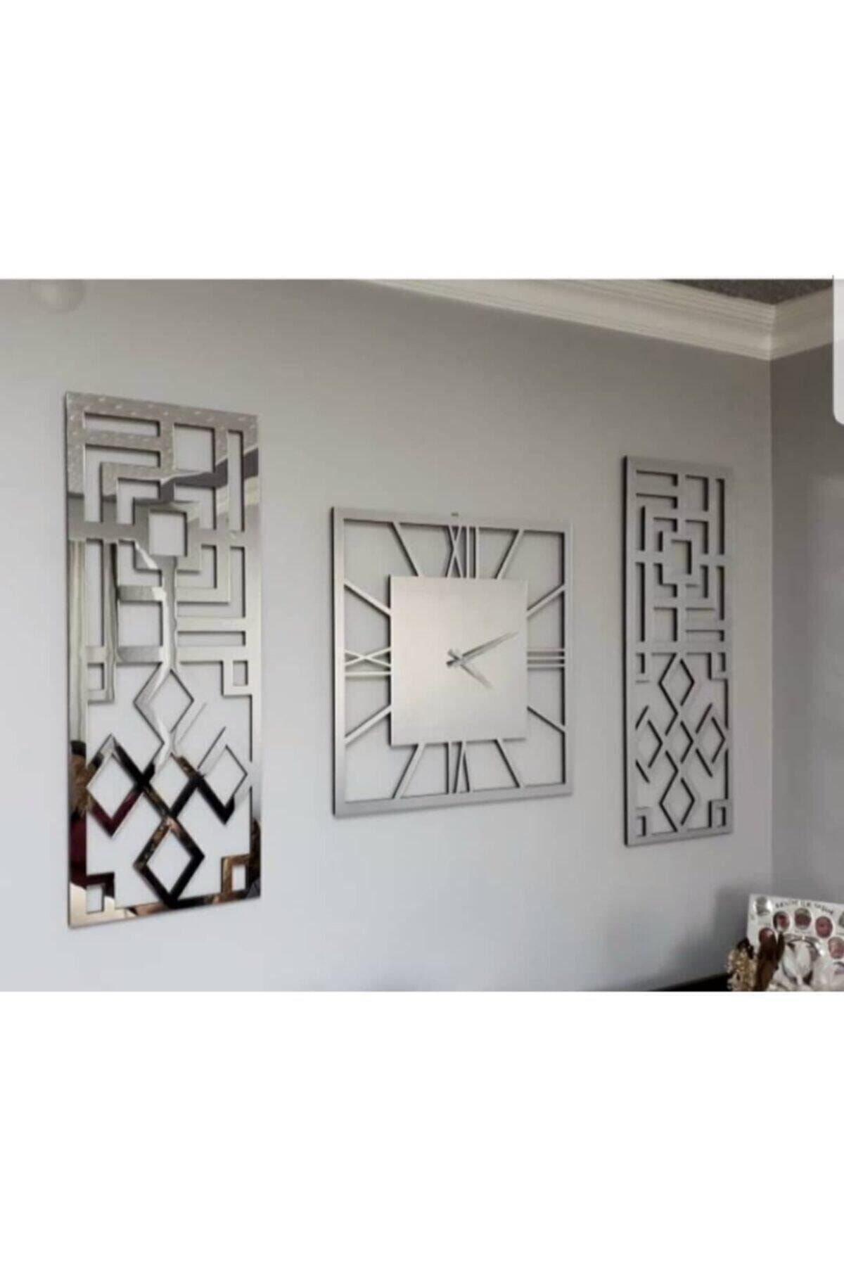 Mavişim Aynalı Gümüş Duvar Saati 20*50 cm 3�lü Fiyatı, Yorumları TRENDYOL
