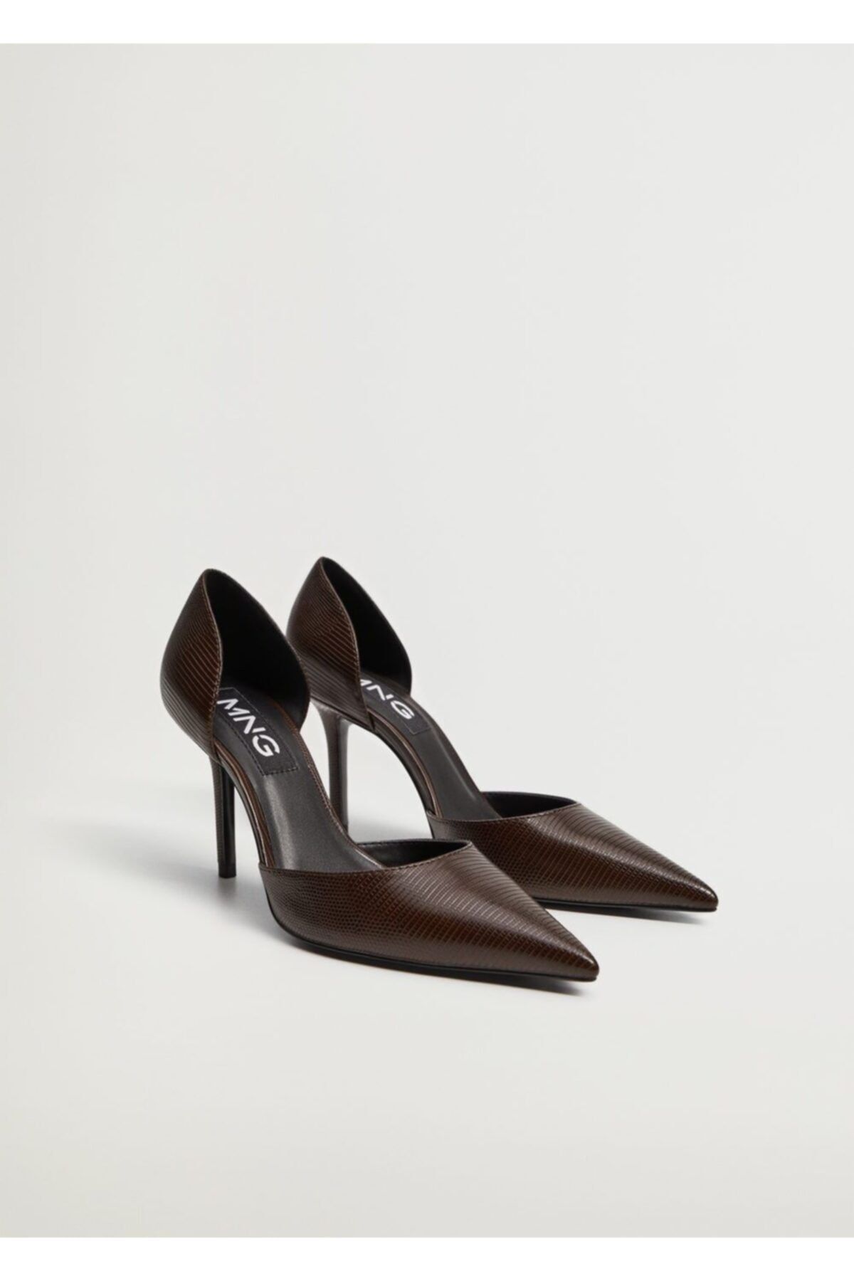 MANGO Kadın Kahverengi Yılan Derisi Desenli Topuklu Ayakkabı