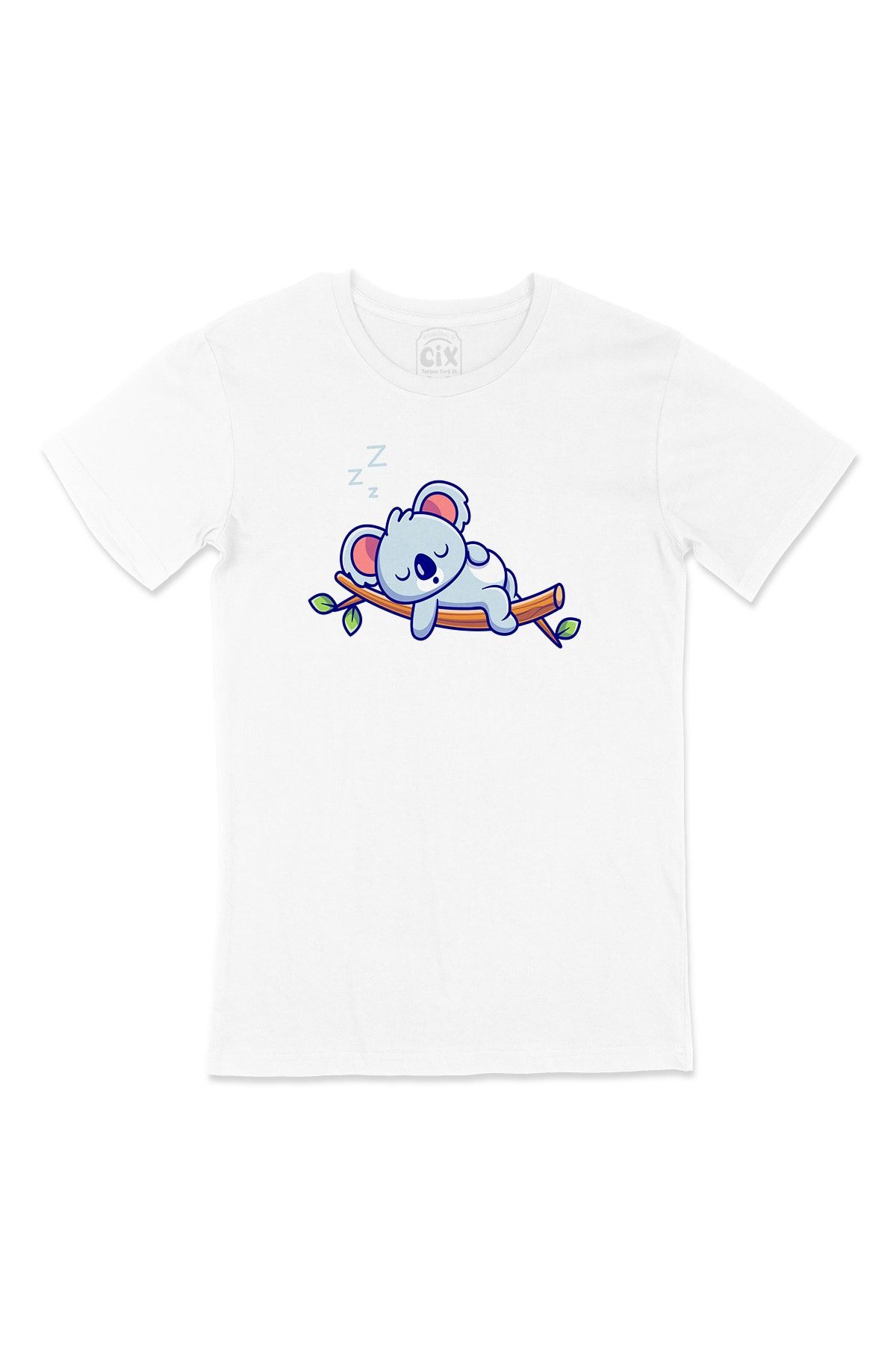 Cix Uyuyan Koala Cep Logo Tasarımlı Beyaz Tişört