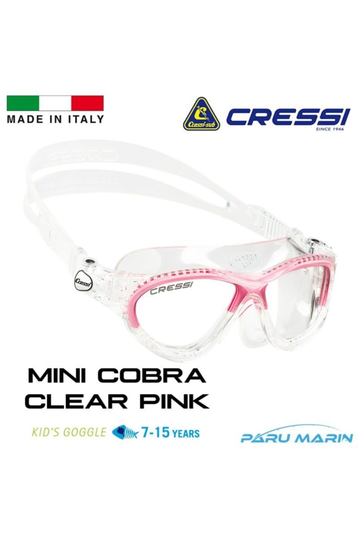 cressi sub Mini Cobra 7-15 Yaş Clear / Pink Yüzücü Gözlüğü
