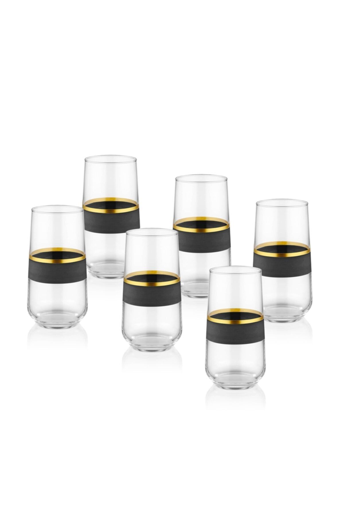 The Mia Glw0002 Glow Su Bardağı 6 Lı Uzun Siyah Gold Set