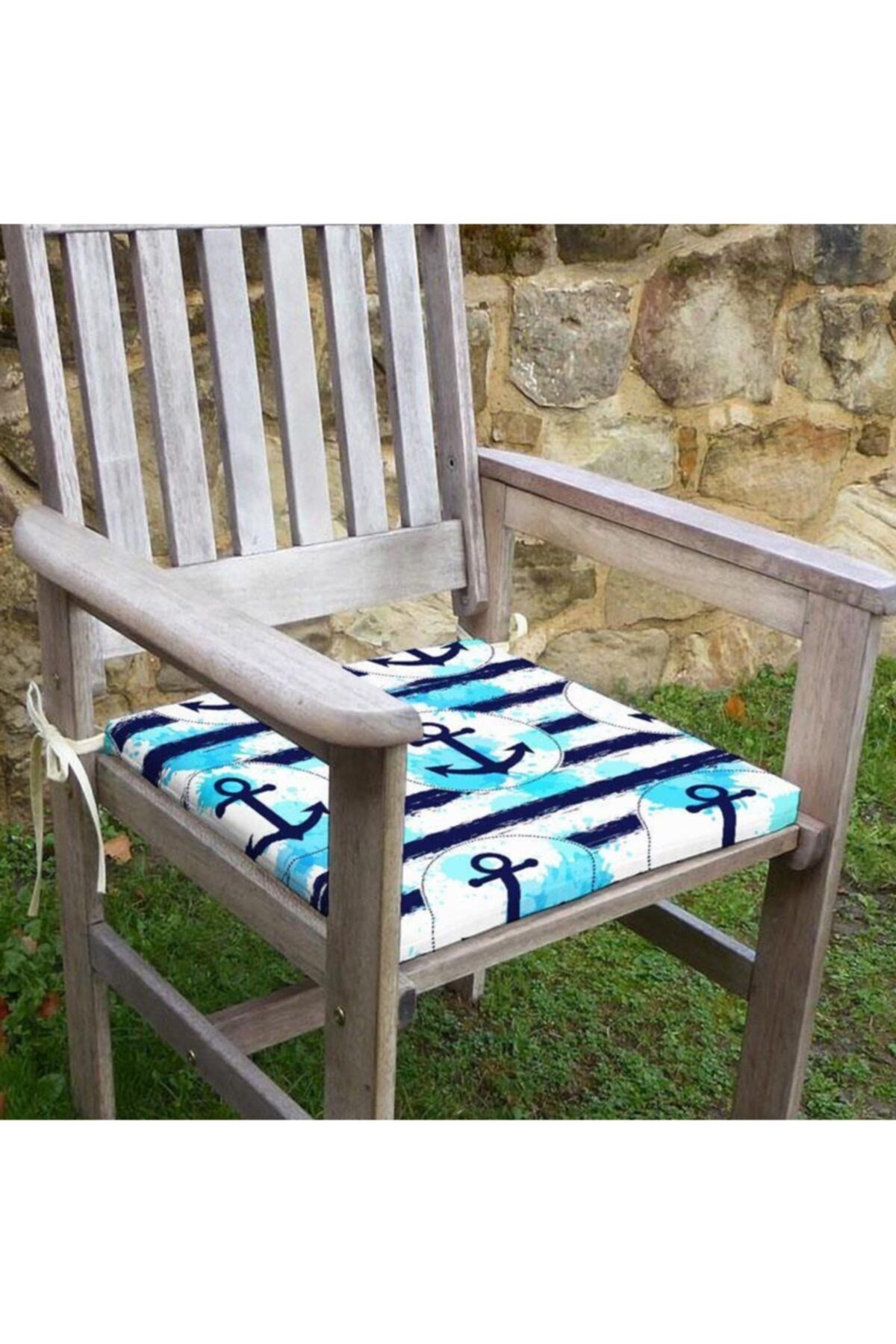 Evdemo Çapa Desenli Sandalye Minderi 42-42-5 cm Süngerli Fermuarlı Bağcıklı