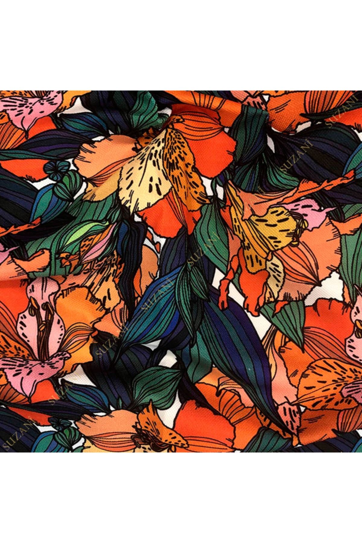 SUZANİ Modern Çiçek Desenli Dijital Baskılı Kumaş Kms-0882