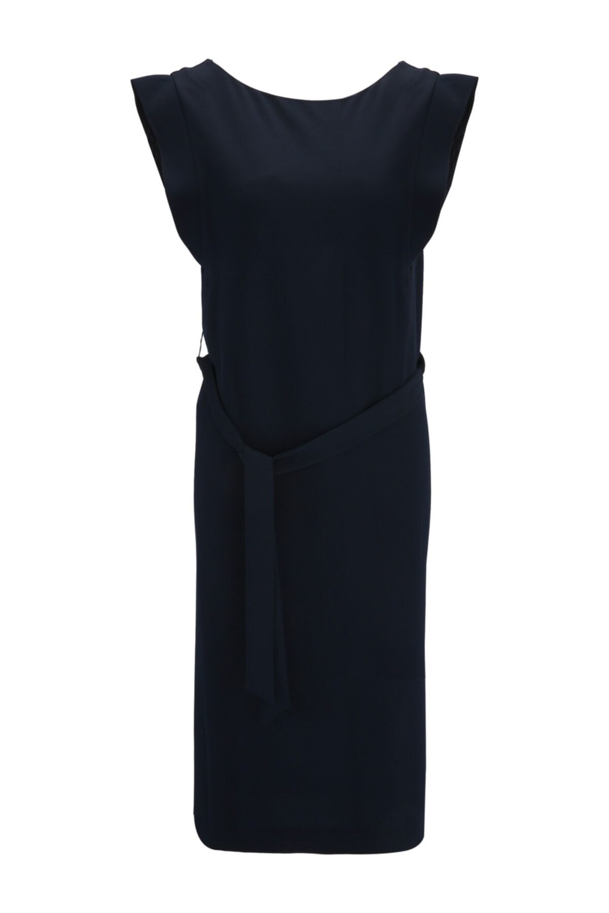 W Collection Lacivert Kemerli Klasik Elbise