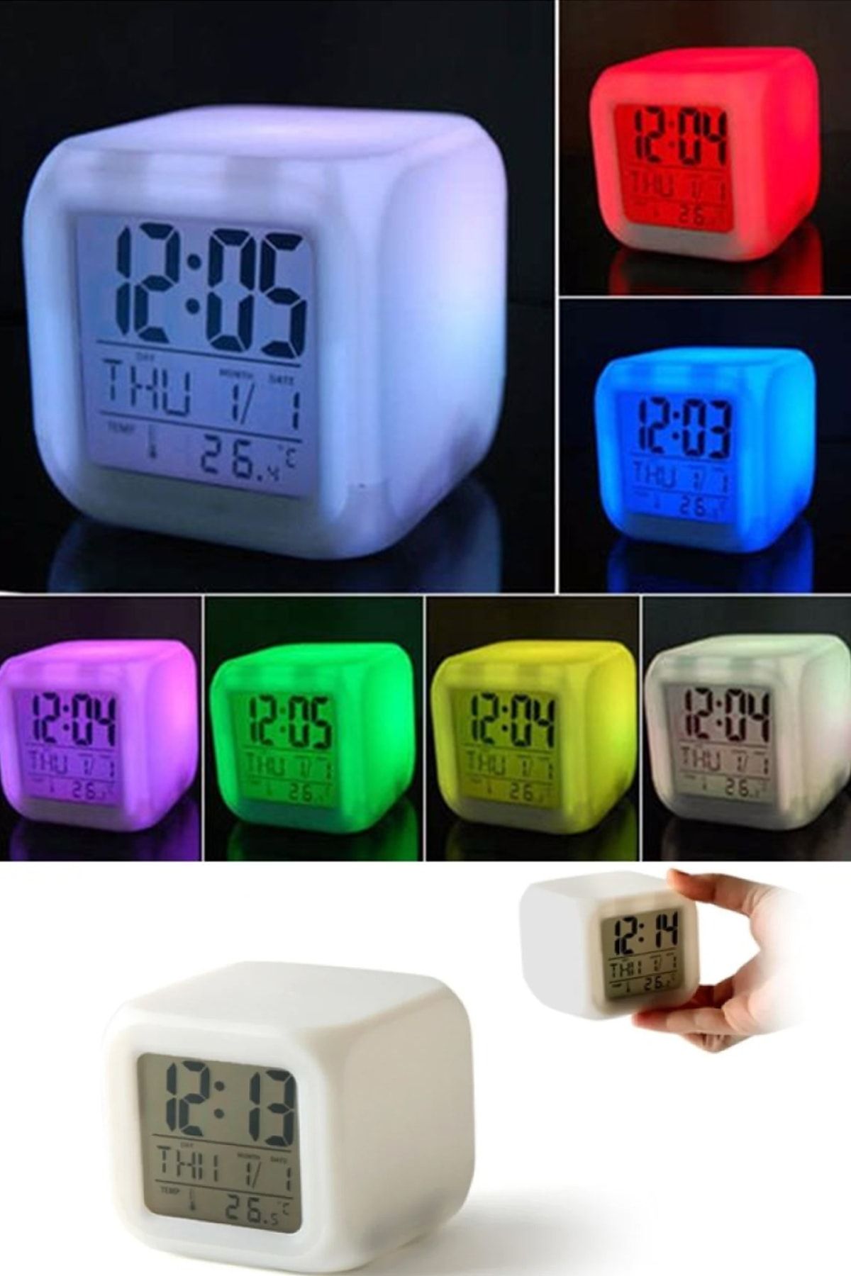 ibovia Dijital Küp Çalar Saat Termometre 7 Renk Değiştiren Çocuk Odası