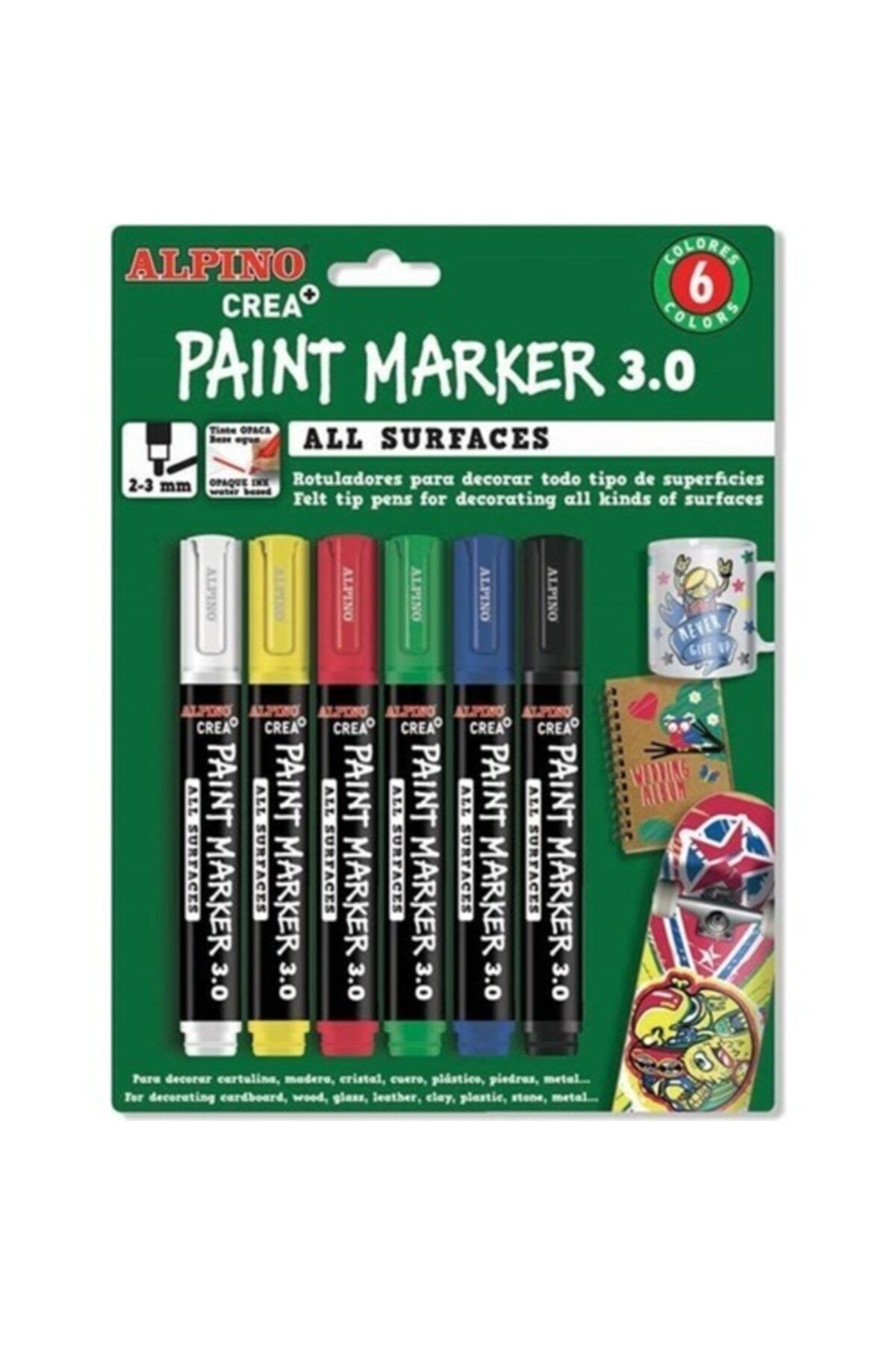 Alpino Alpino Crea Paint Marker 6'lı Tüm Yüzeyler Için Boyama Markörü Seti