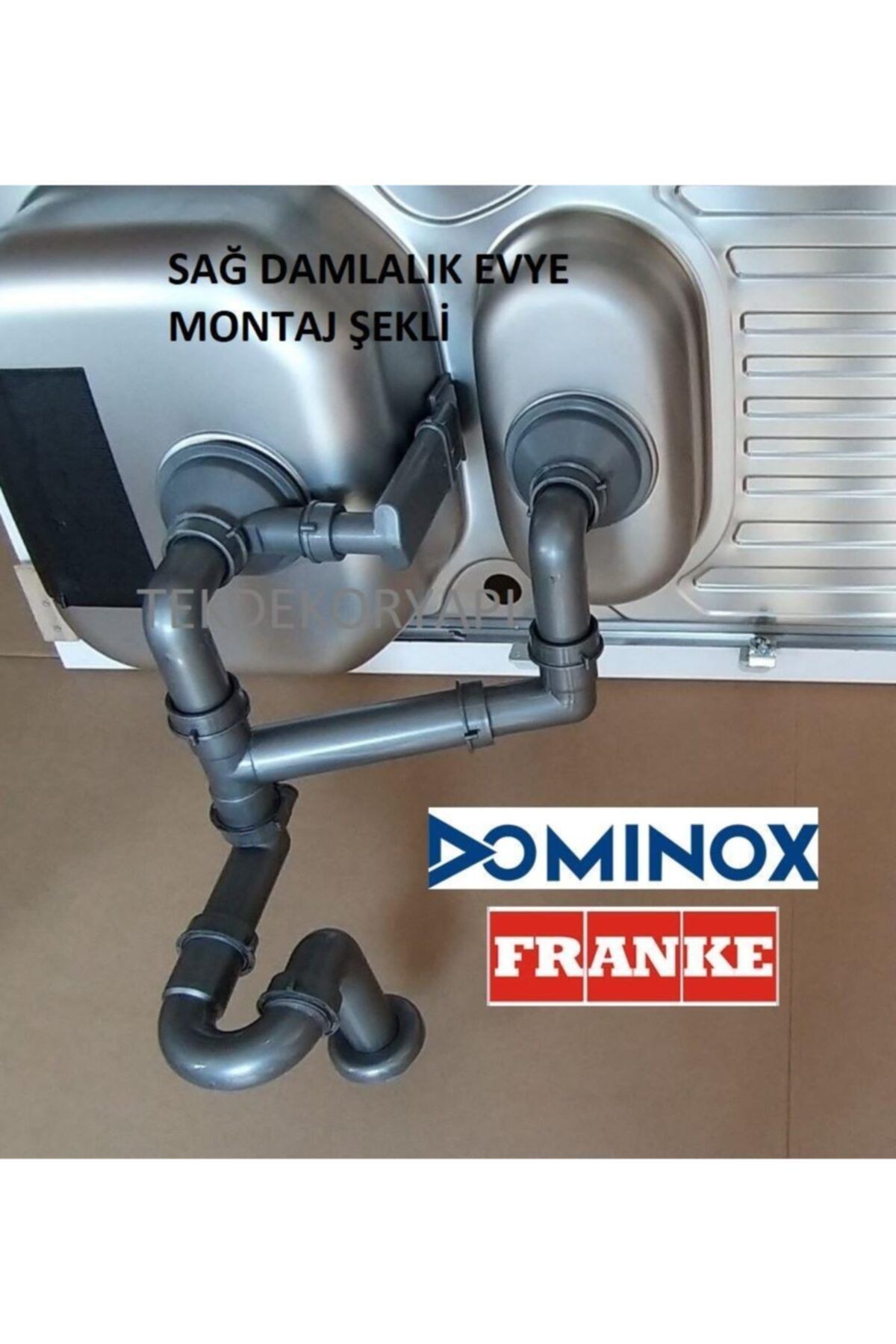 Dominox Franke Evye Sifon Takımı 1,5 Göz Kare Taşmalı