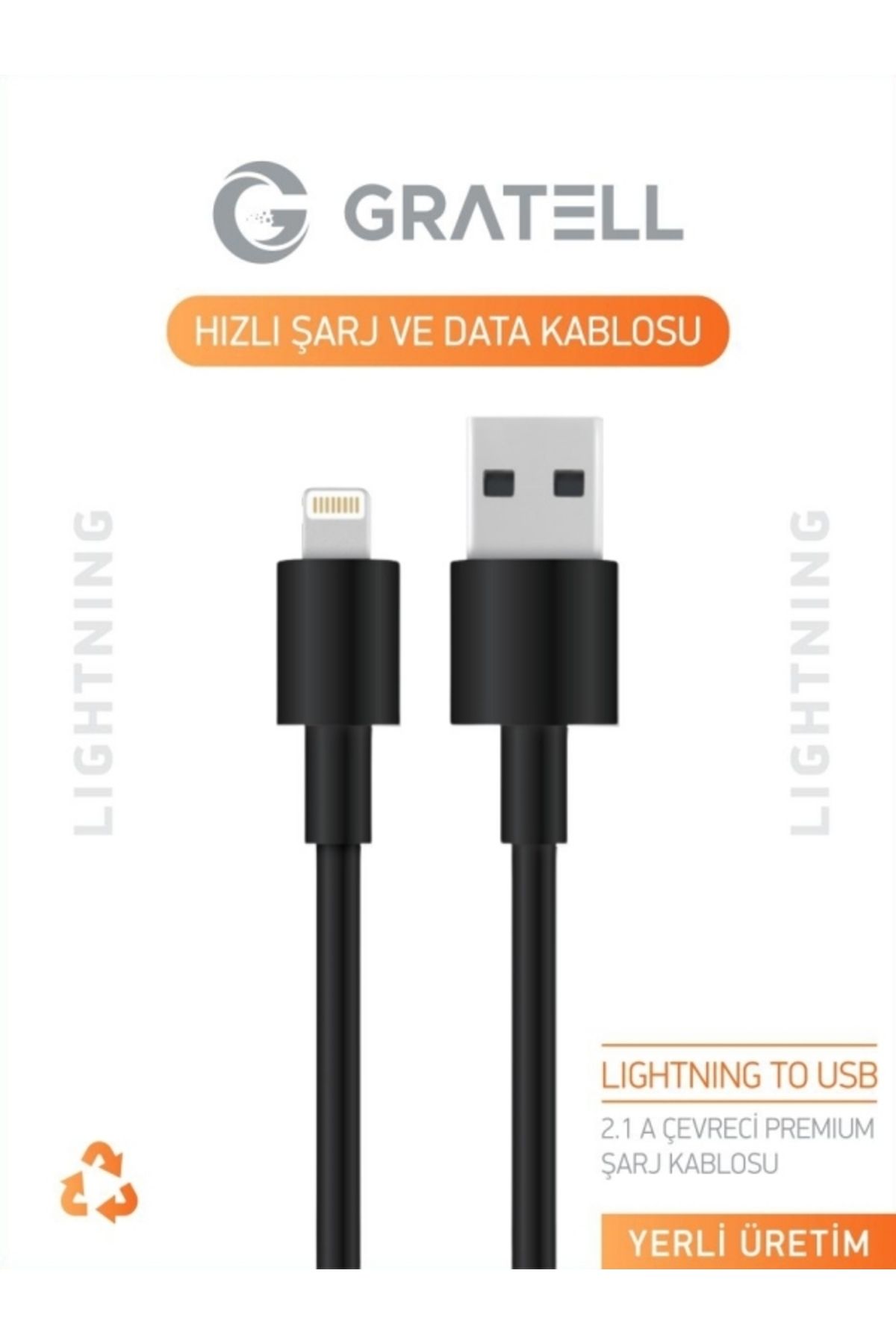 GRATELL Usb-a To Lıghtnıng 2,4 - Tpe /siyah 1 Metre Apple/iphone Uyumlu Şarj Kablosu