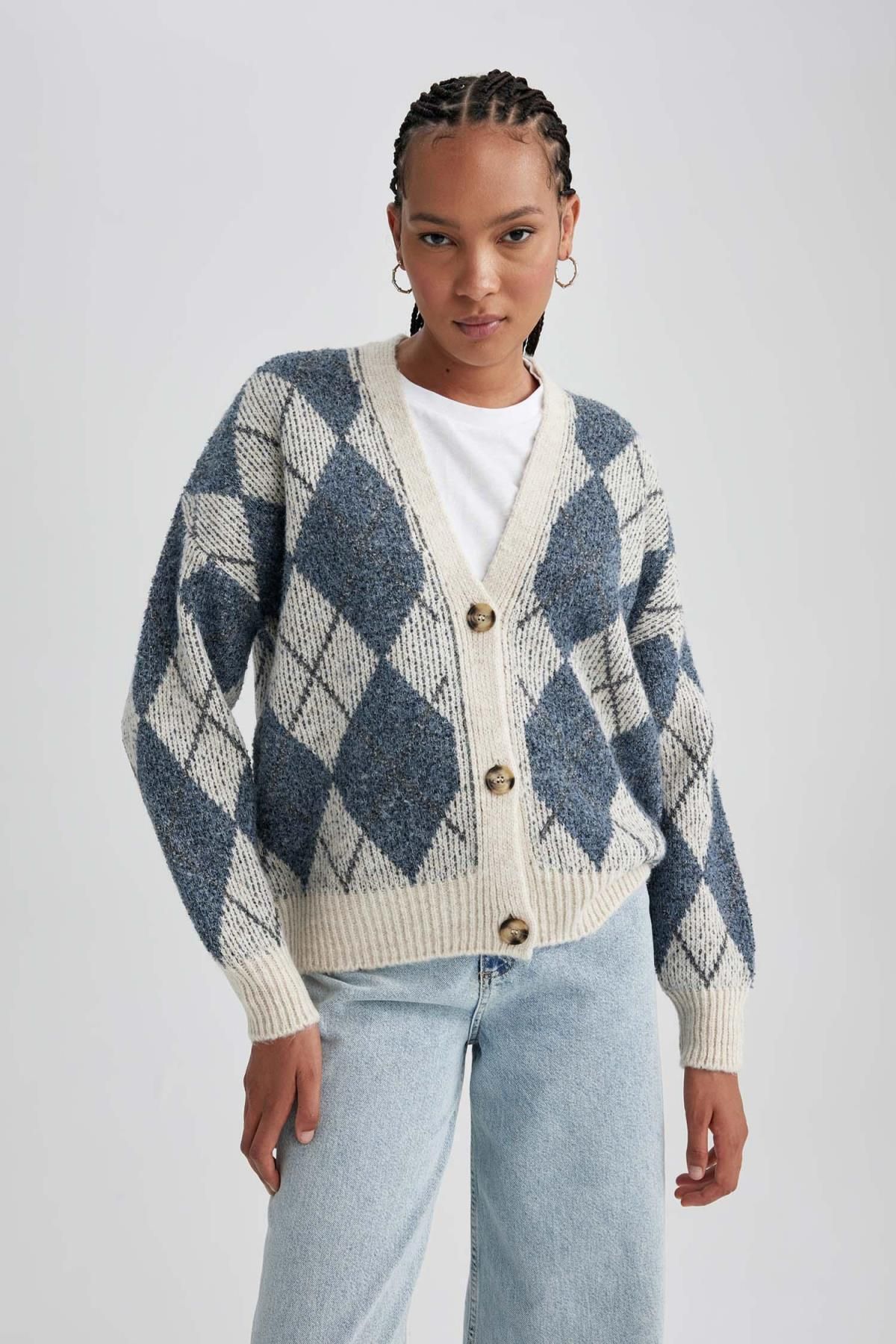 Defacto Oversize Fit V Yaka Triko Hırka R1649az23cw