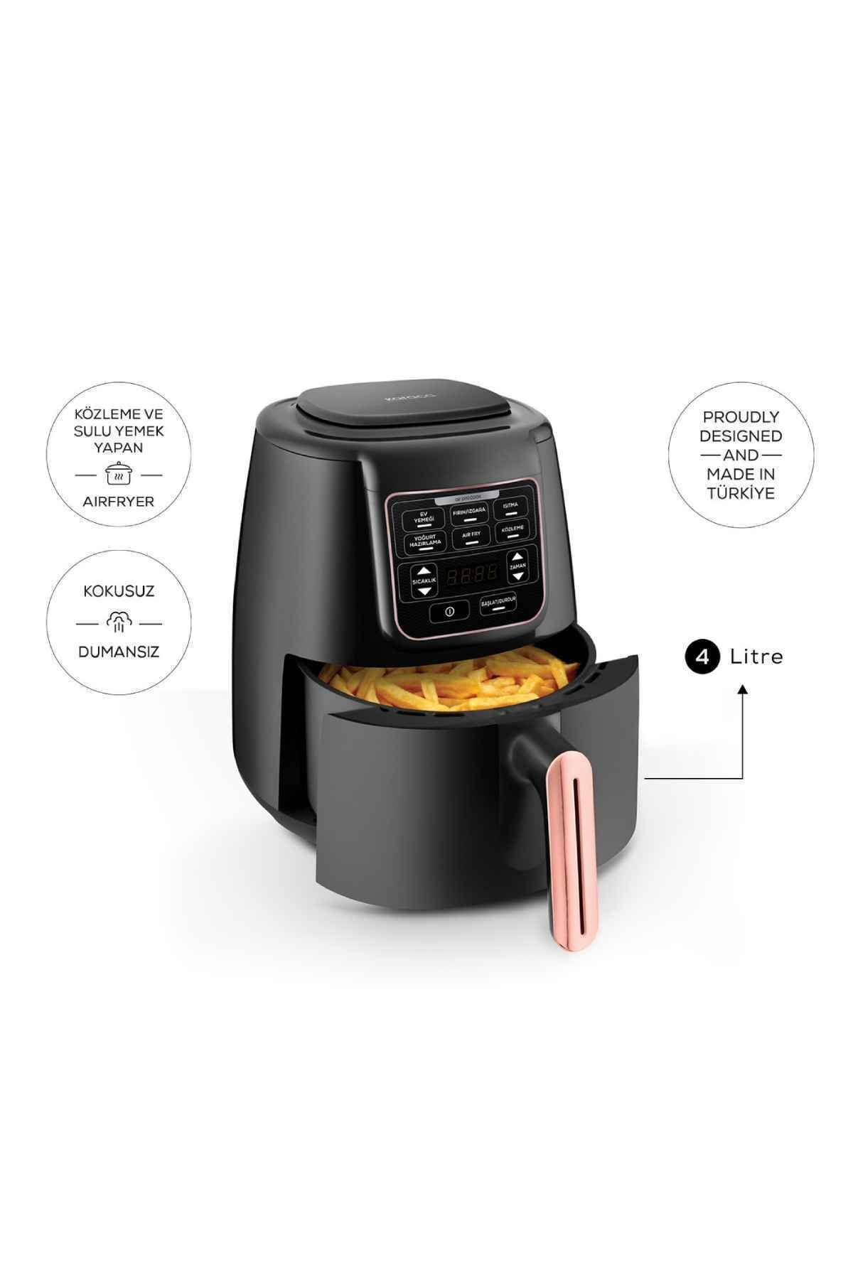 Karaca Air Pro Cook 3 In 1 Xl Ev Yemeği, Közleme, Sulu Yemek Tencereli Airfryer Fritöz Rosegold 4 Kişilik