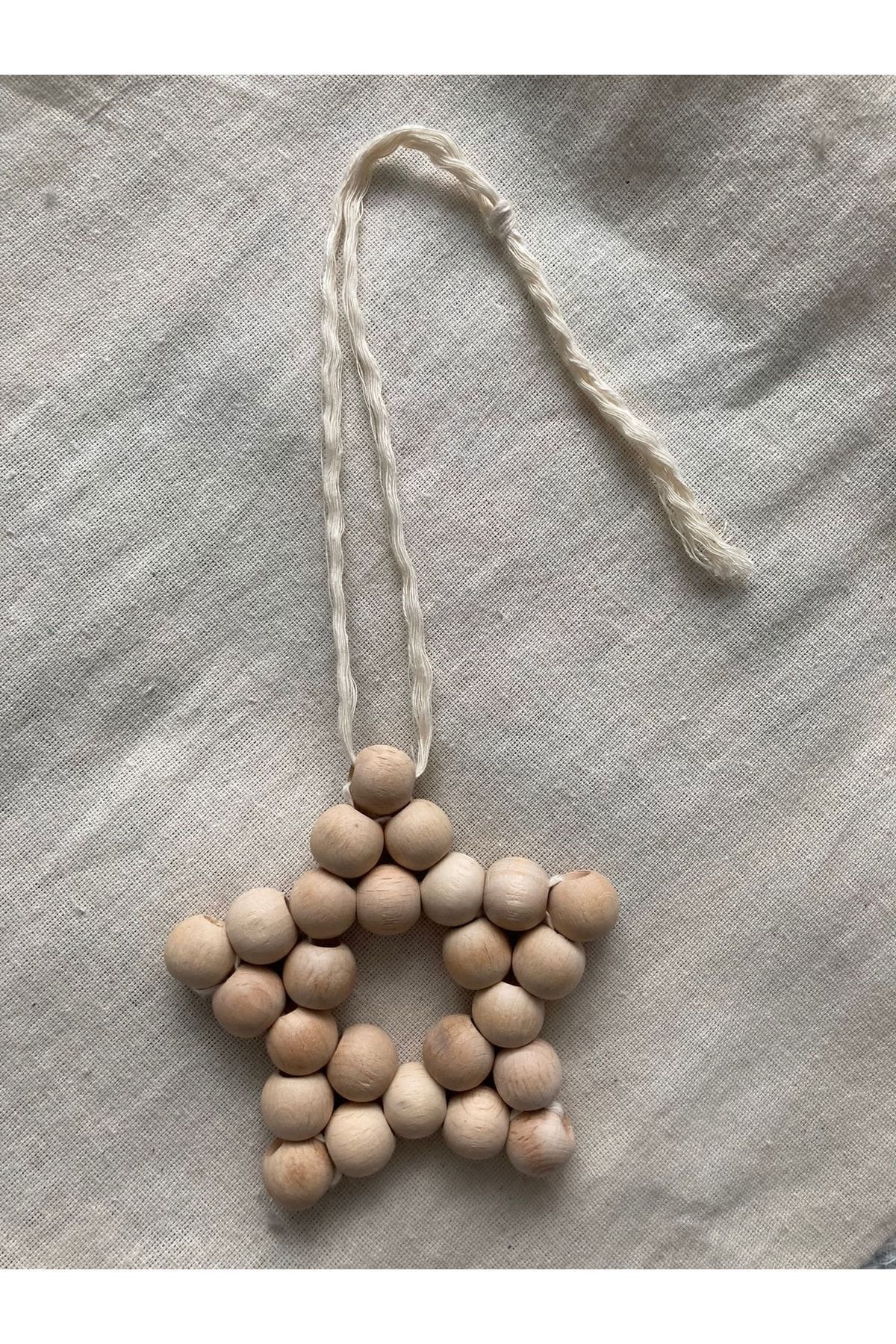 Pearly Handmade Dekoratif Ahşap Boncuklu Yıldız Süs Kapı Duvar Mutfak Süsü