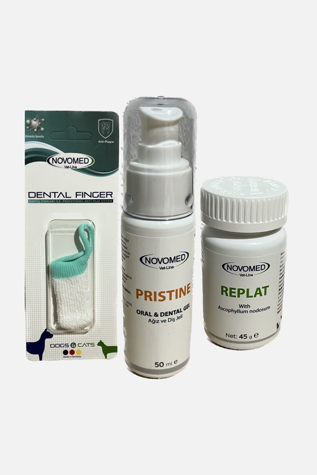 novomed Pristine | Dental Finger | Replat | 3lü Paket | Ağız ve Diş Sağlığı | Kedi | Köpek