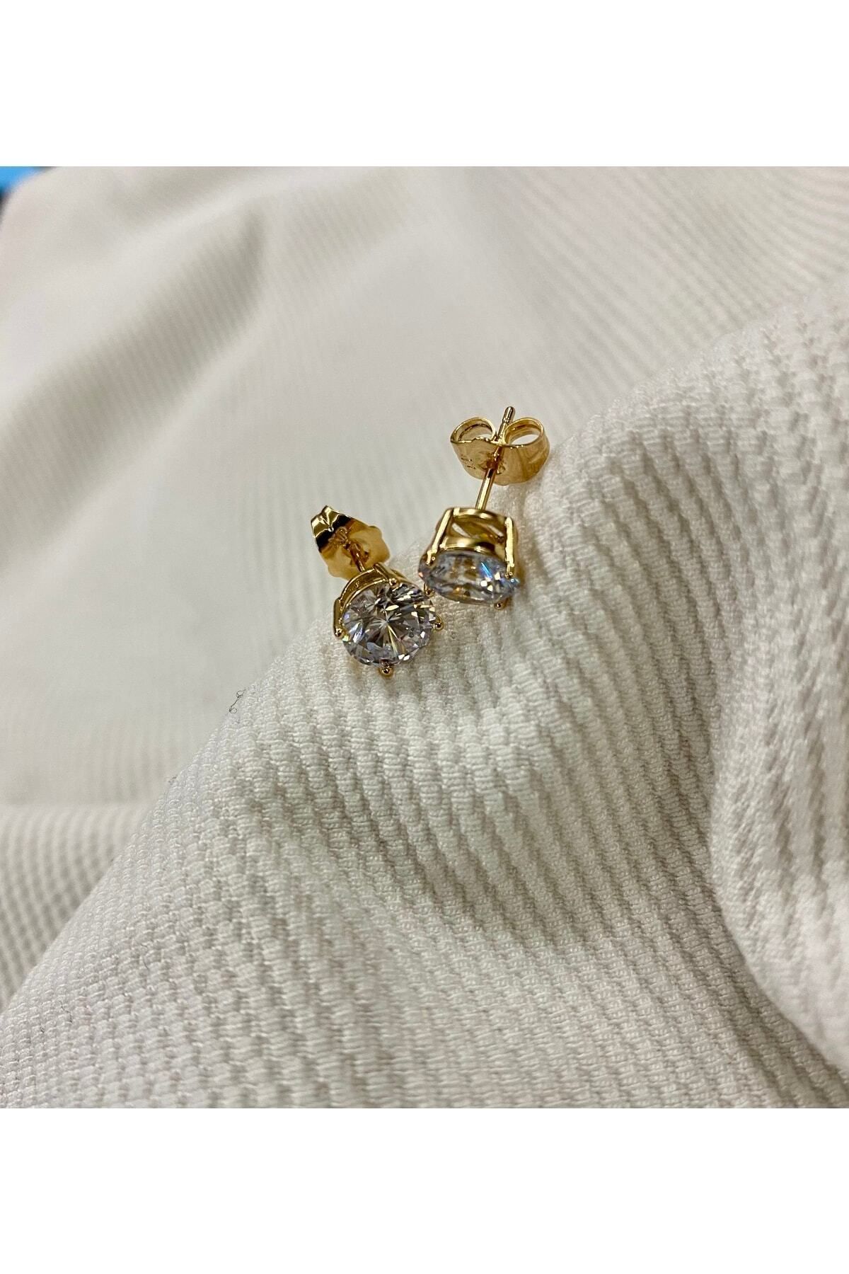JustGAF Altın / Gold Renk Xuping 7 Mm Zirkon Tek Taş Küpe