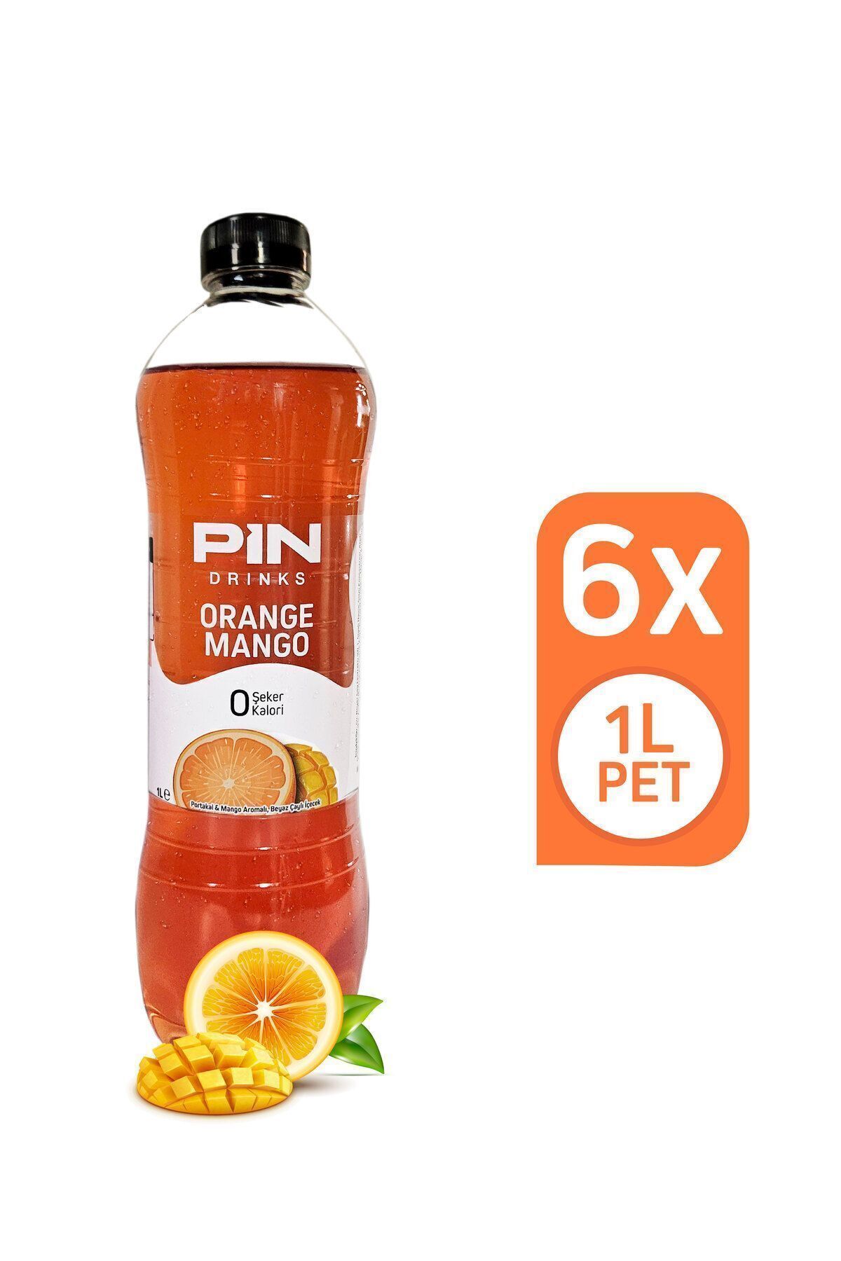 Pin Orange Mango Tropikal Beyaz Çay - Şekersiz & Kalorisiz - 1 Litre X 6 Adet