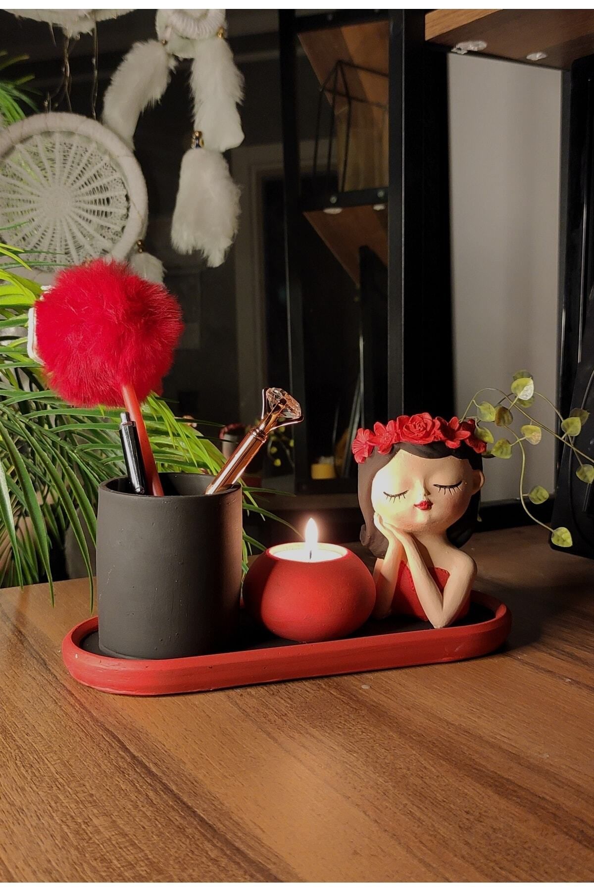 Lina Art hediyelik Masa Üstü Kalemlik, Mumluk, Hediyelik Set, Dekor