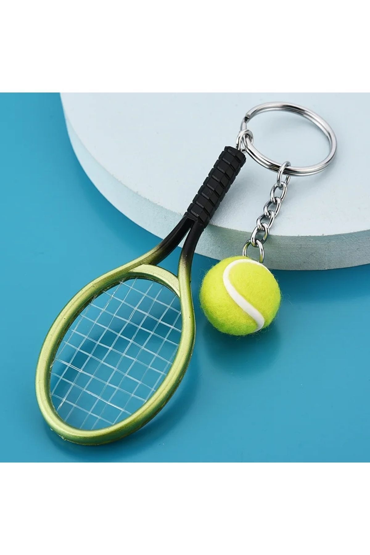 AYCANSTORE Tenis Raketi ve Tenis Topu Anahtarlık (Yeşil)