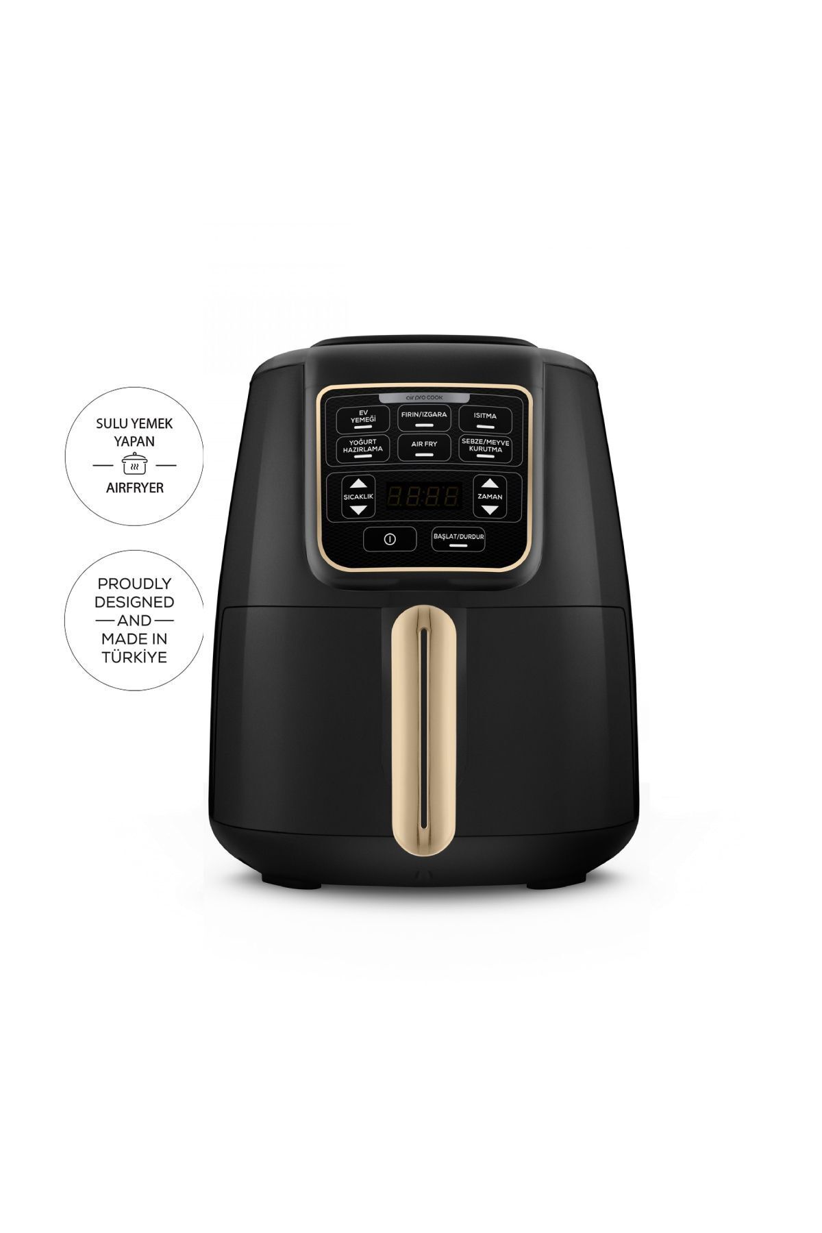 Karaca Air Pro Cook XL 2 in 1 Konuşan Airfryer Black Mineral Gold 4 Kişilik