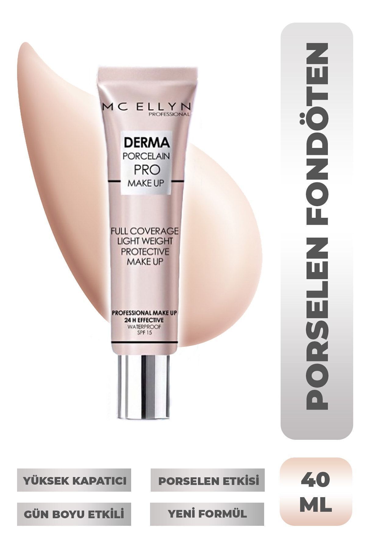 Mcellyn Saten Görünüm Porselen Fondöten Waterproof - 01 Açık Beyaz