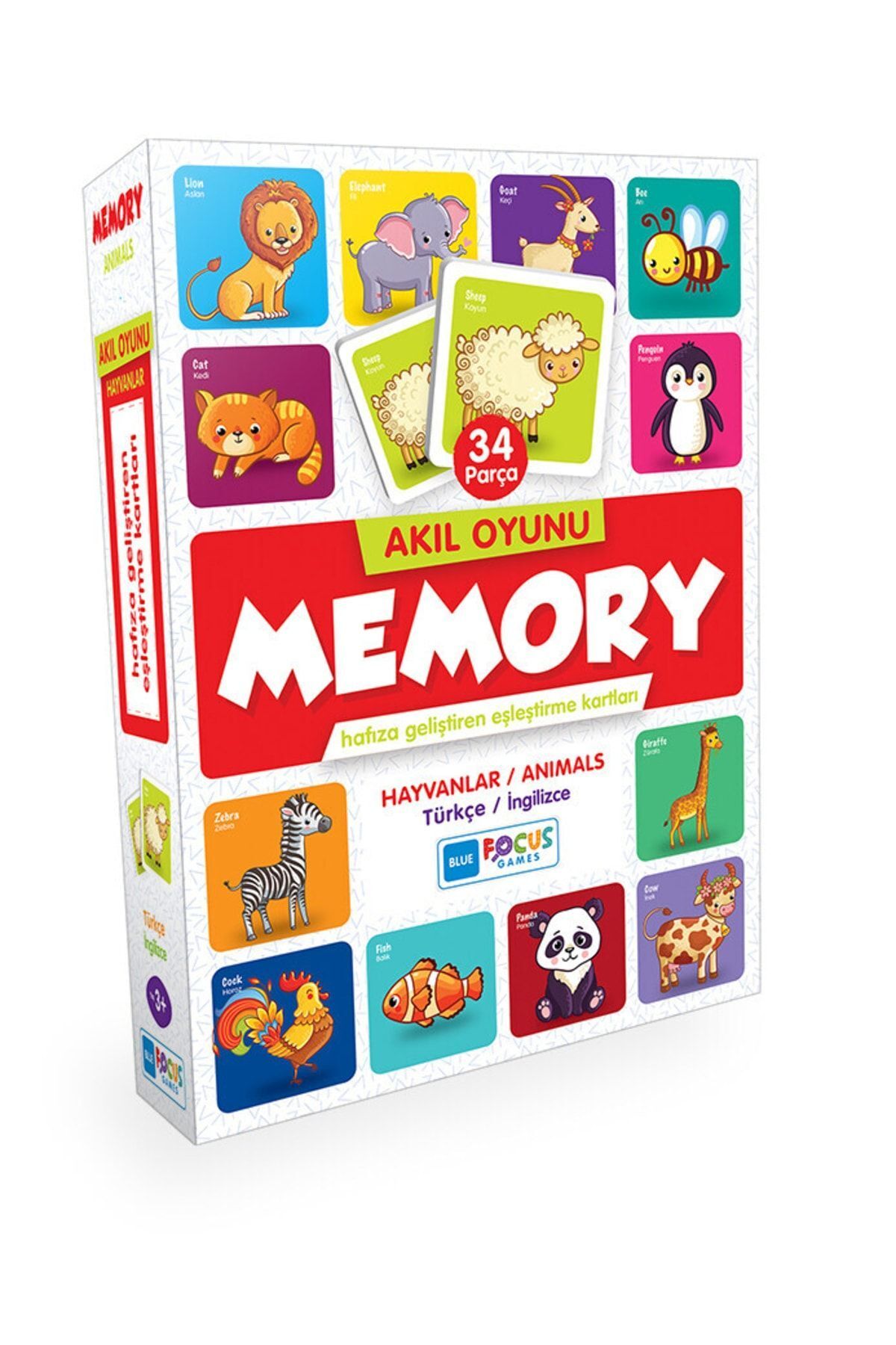 Blue Focus Akıl Oyunu - Memory - Hayvanlar (eşleştirme Kartı 34 Parça)