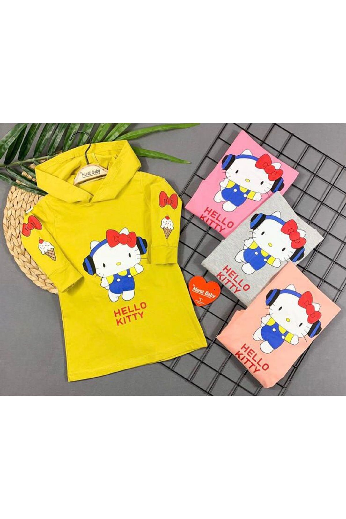 Sparrow Laurel Kız Çocuk Hello Kıtty Baskılı Kapüşonlu Elbise,Sweatshirt Tunik,Sweatshirt Elbise