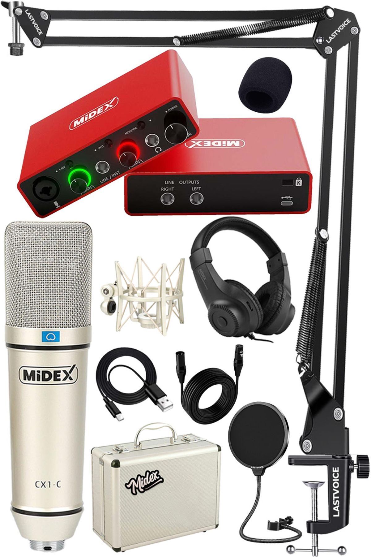 Midex Stüdyo Ekipmanları Style Paket 3 Cx1 Mikrofon Ses Kartı Stüdyo Kayıt Seti