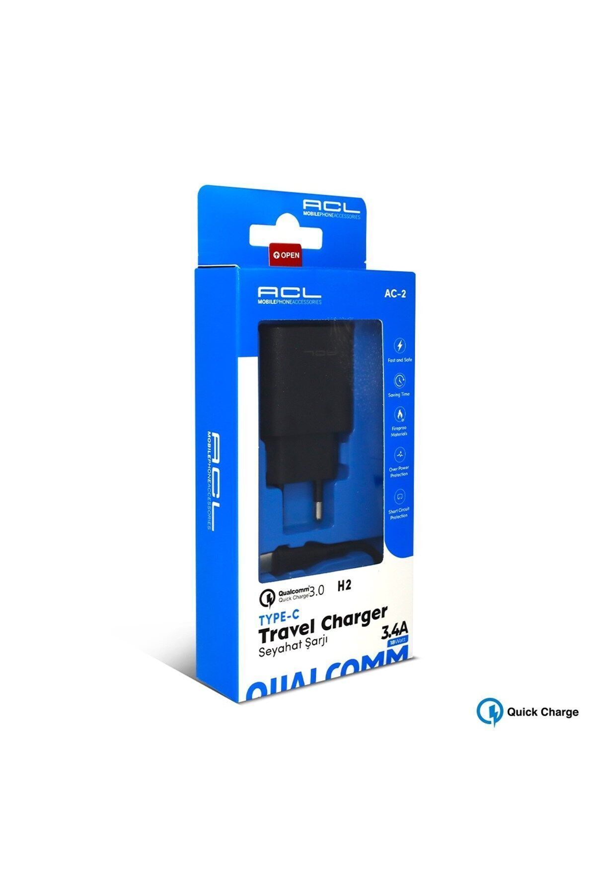 ACL H2 3.4 Amper 18 Watt Type - C Şarj Aleti - 1 Metre Kablo Quick Charge 3.0