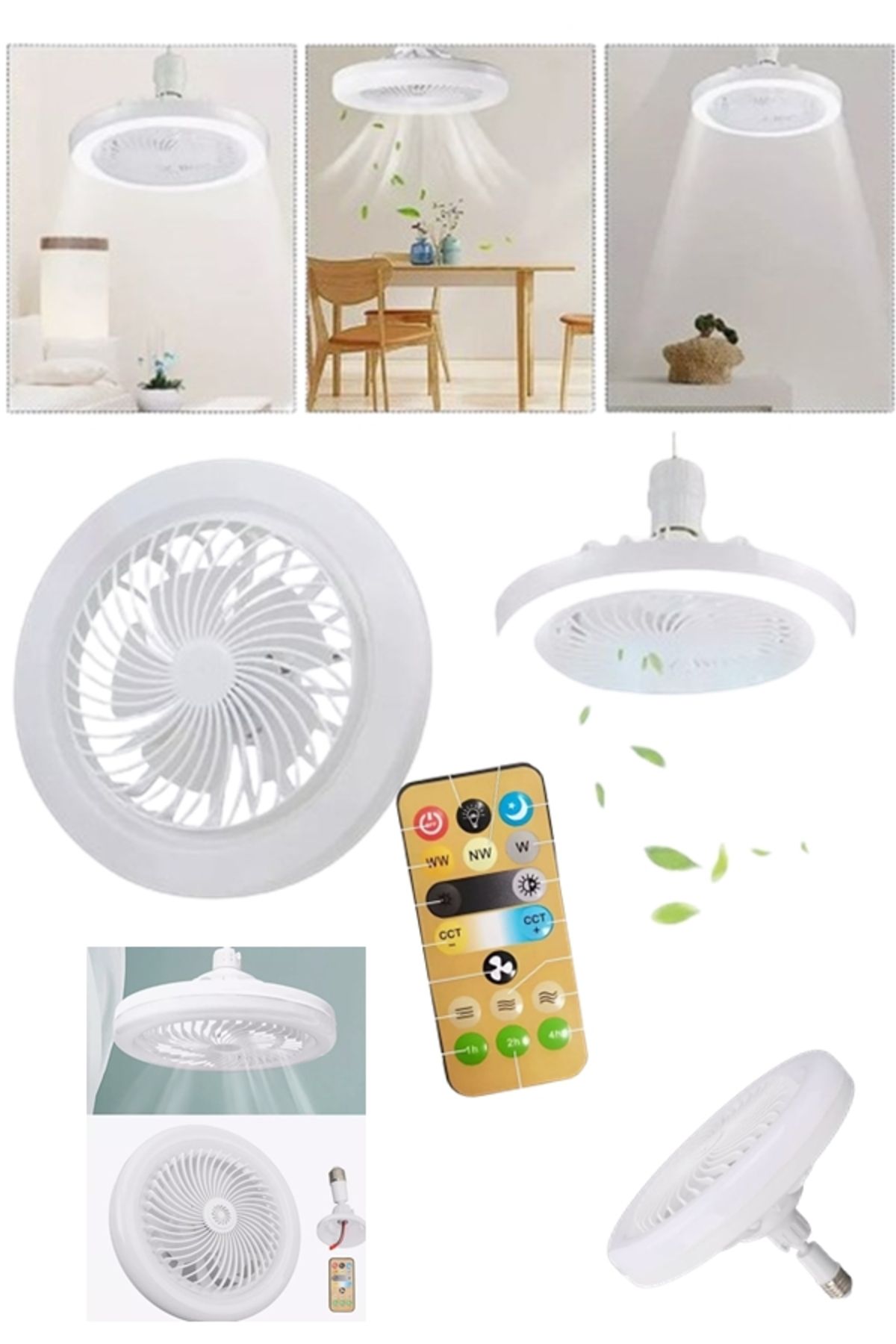 Xolo Vantilatörlü Avize Led Lamba 3 Renk Yanar Kumandalı Dimmerlanabilir 30W Multi Fonksiyonlu Led Lamba