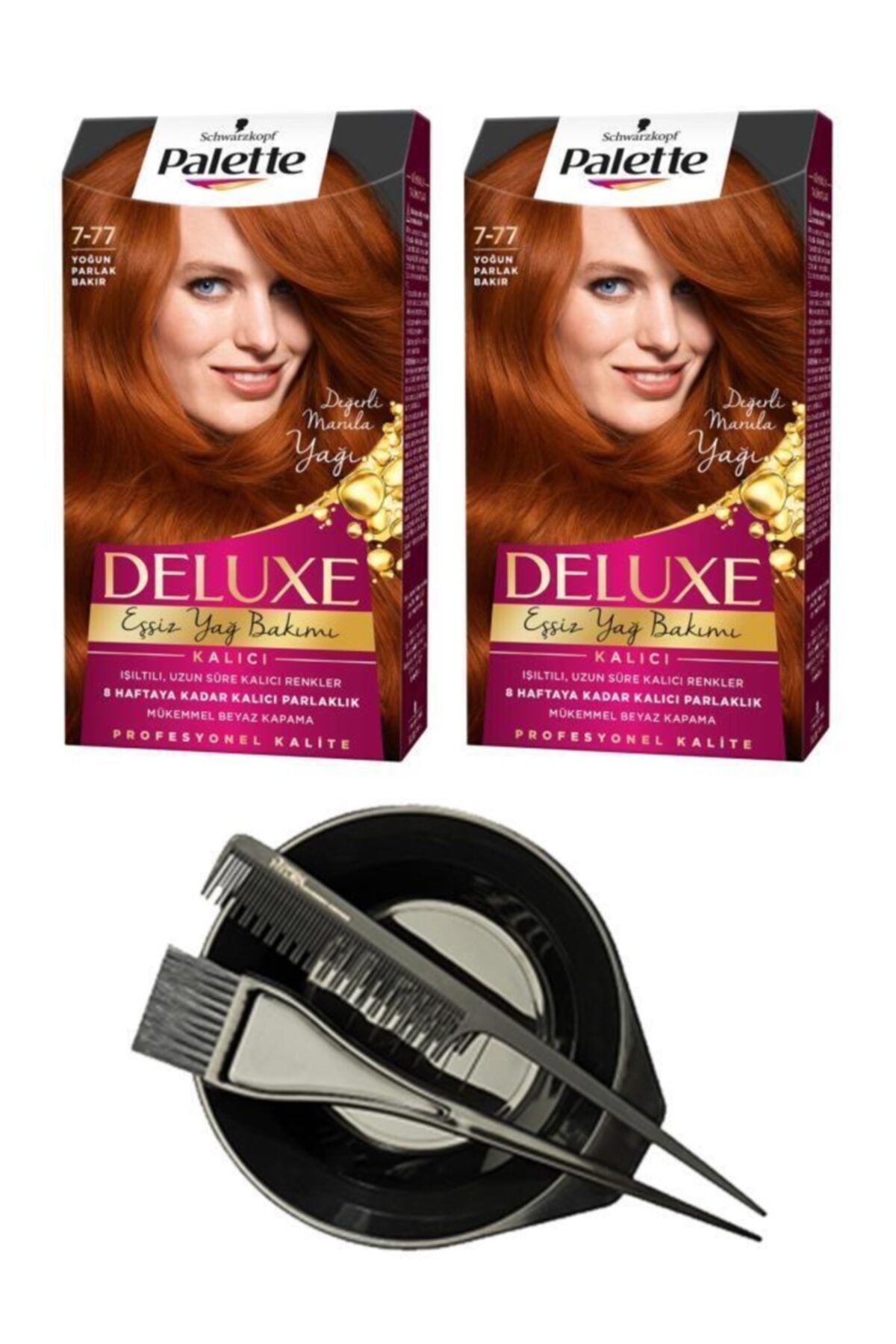 Palette Deluxe Saç Boyası 7-77 Yoğun Bakır X2 + Saç Boyama Seti