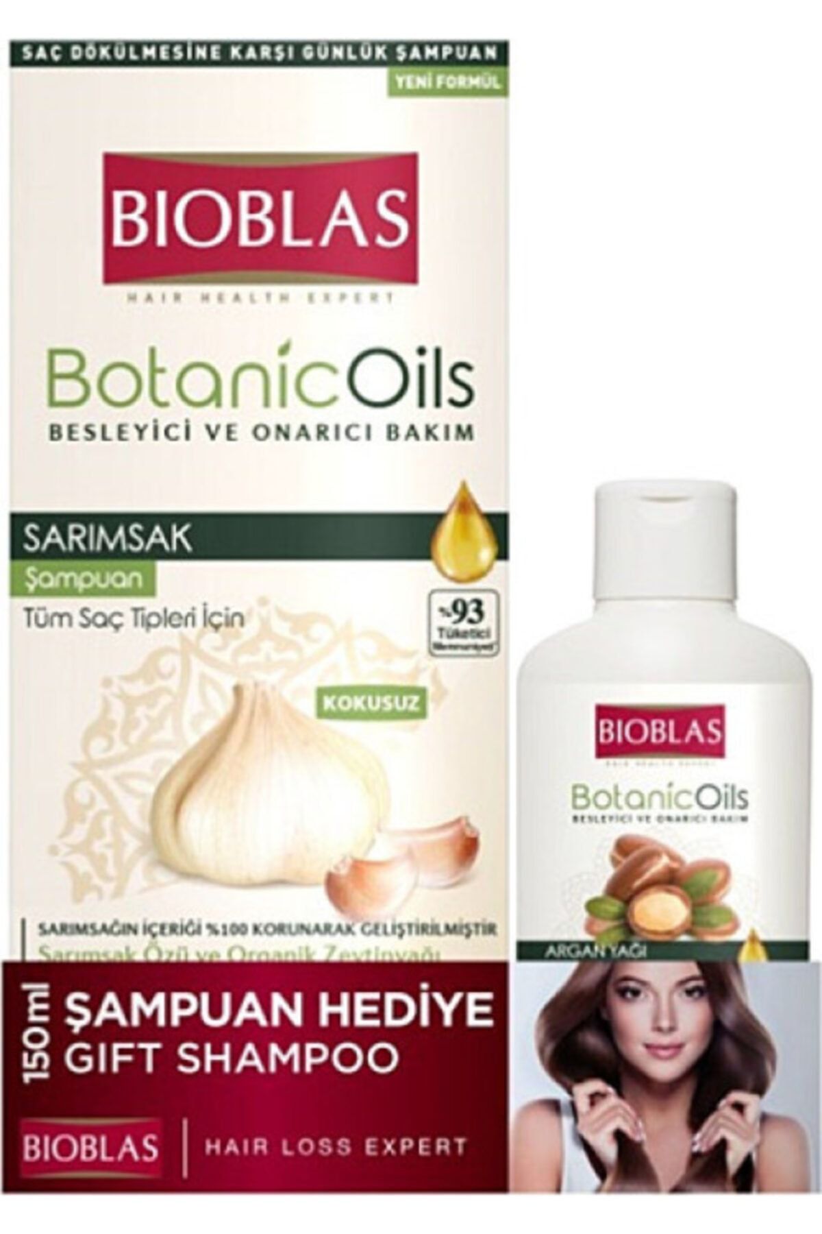 Bioblas Botanic Oils Kokusuz Sarımsak Özlü Tüm Saç Tipleri 360 ml Argan 150 ml Şampuan