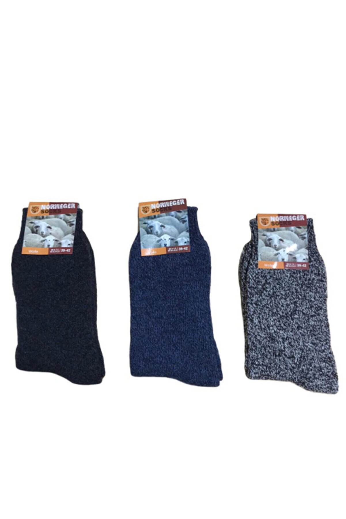Go With 3'lü Norveç Tipi Havlulu Yünlü Çorap (6042 Likralı) Kışlık
